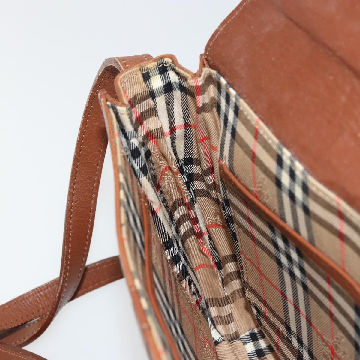 Burberrys Shoulder Bag Leather Brown Gold Auth ep14277
