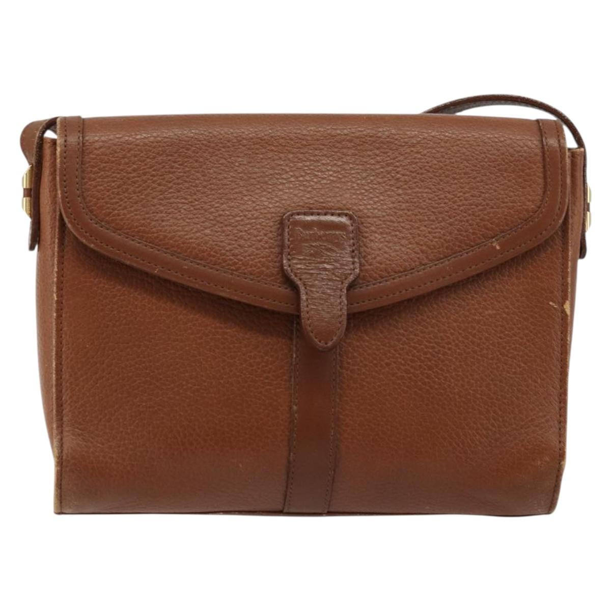 Burberrys Shoulder Bag Leather Brown Gold Auth ep14277