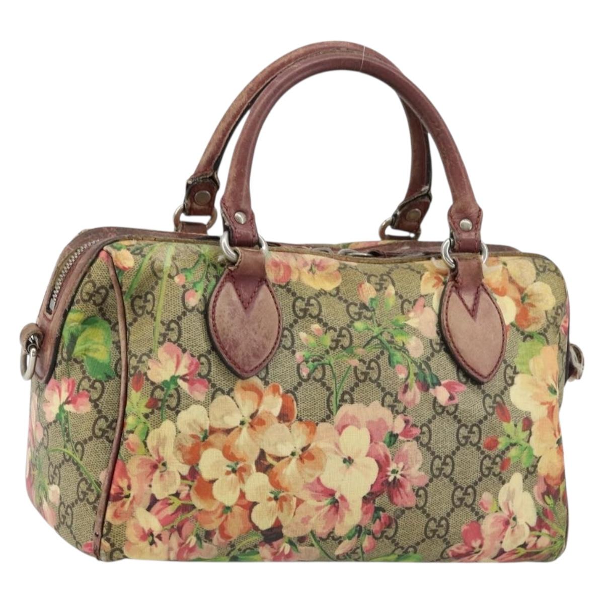 GUCCI GG Supreme Boston Bag PVC Beige Silver 409529 Auth ep14278