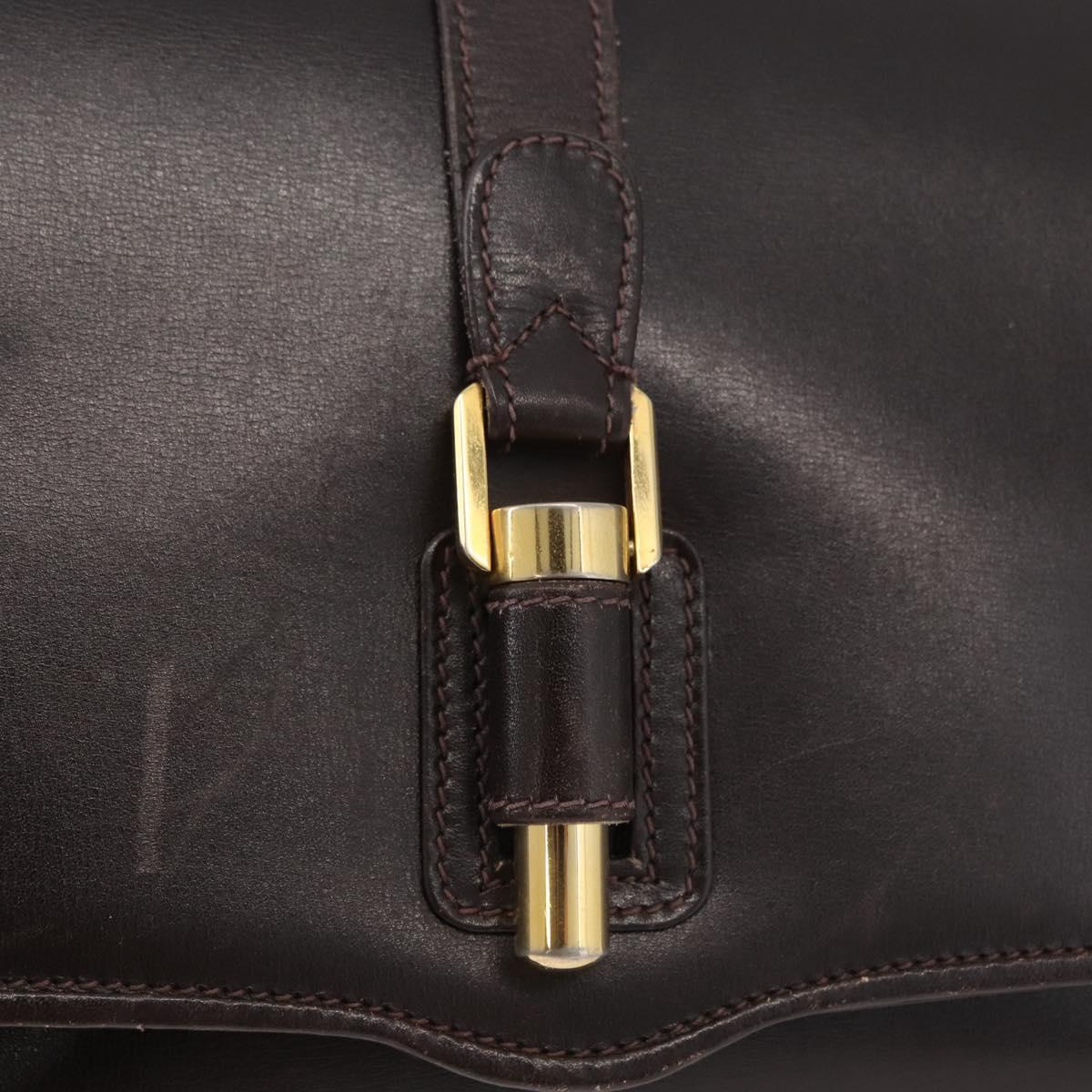 GUCCI Shoulder Bag Leather Brown Gold Auth ep14284