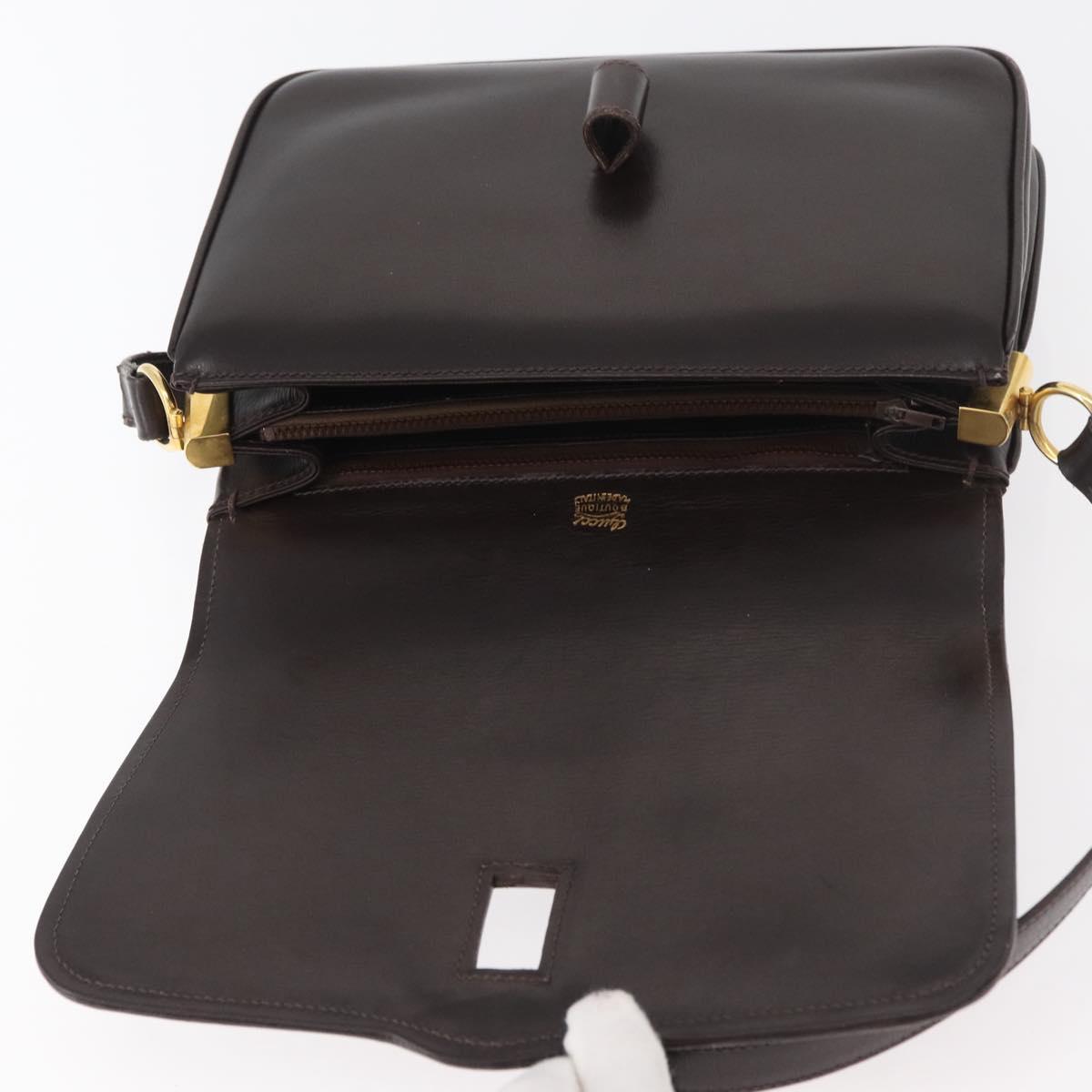 GUCCI Shoulder Bag Leather Brown Gold Auth ep14284