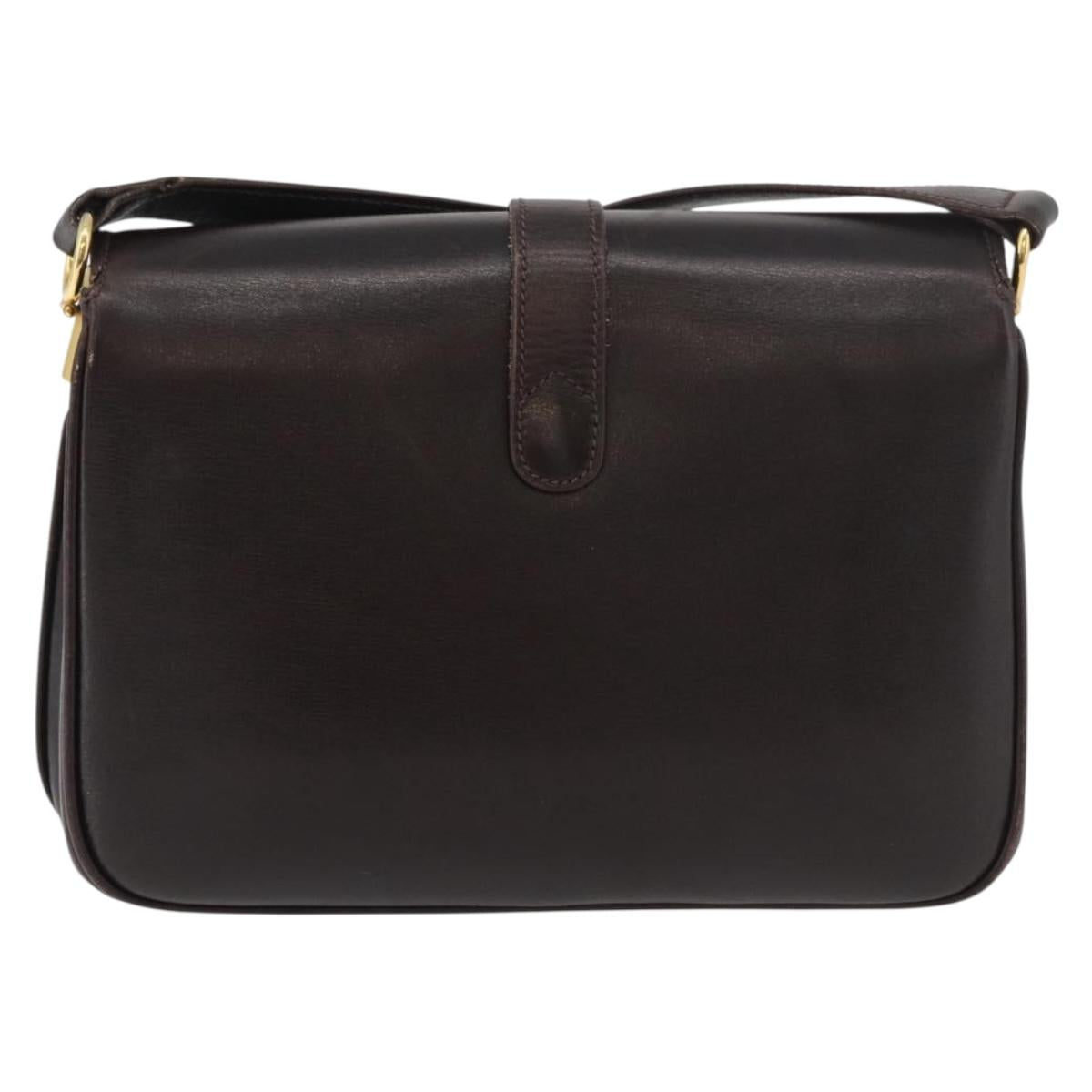 GUCCI Shoulder Bag Leather Brown Gold Auth ep14284