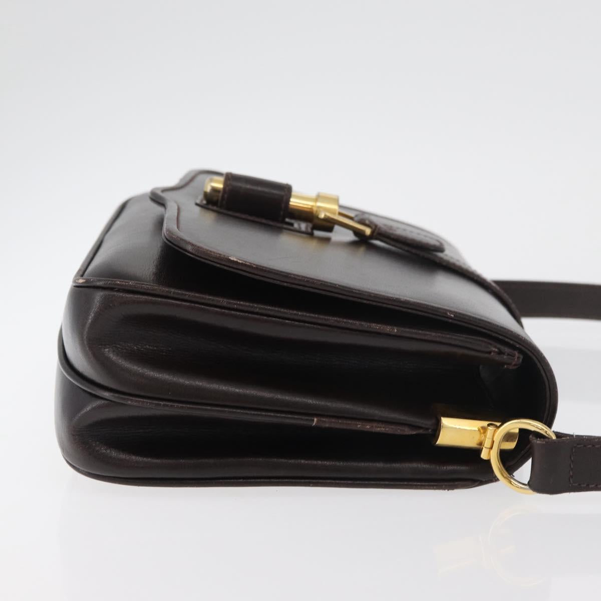 GUCCI Shoulder Bag Leather Brown Gold Auth ep14284