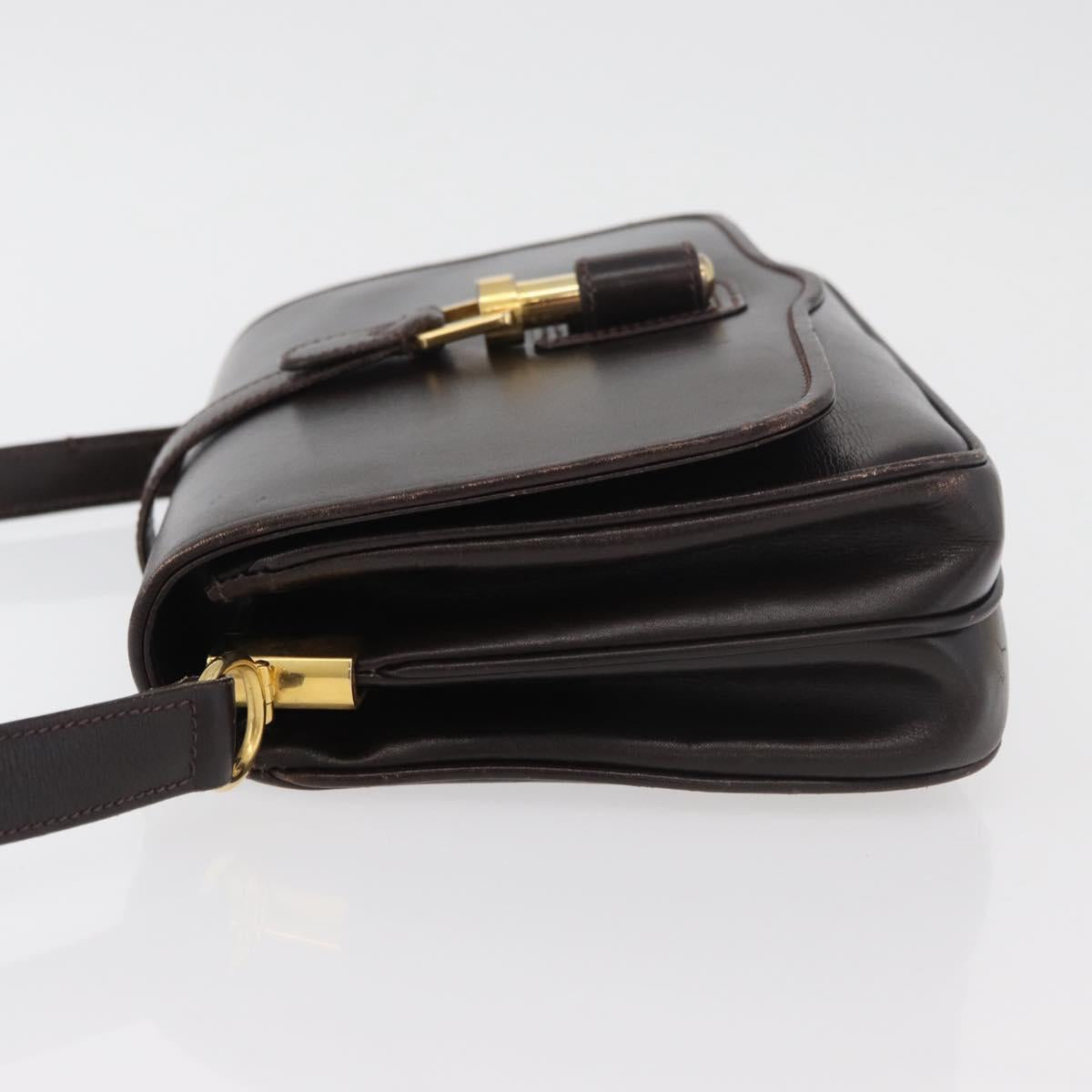 GUCCI Shoulder Bag Leather Brown Gold Auth ep14284