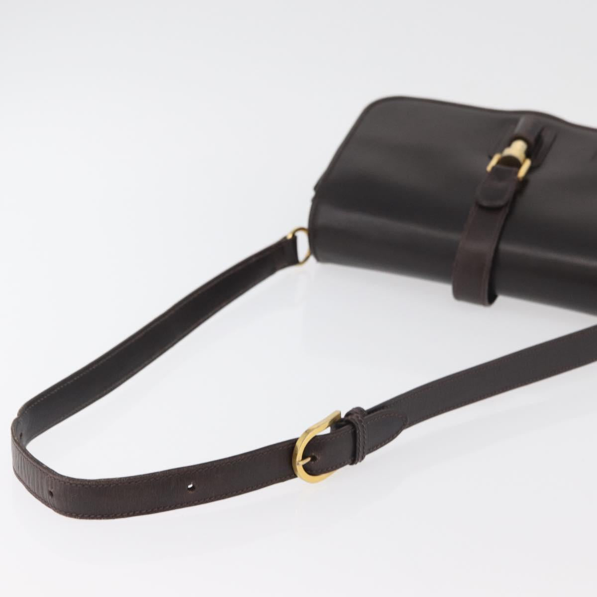 GUCCI Shoulder Bag Leather Brown Gold Auth ep14284