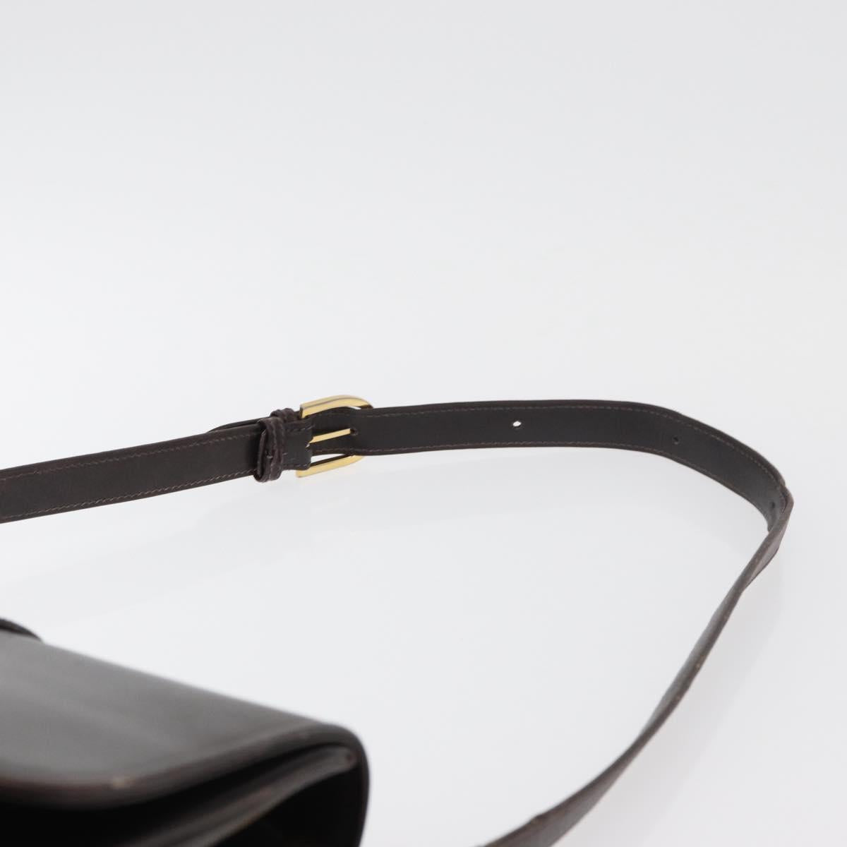GUCCI Shoulder Bag Leather Brown Gold Auth ep14284