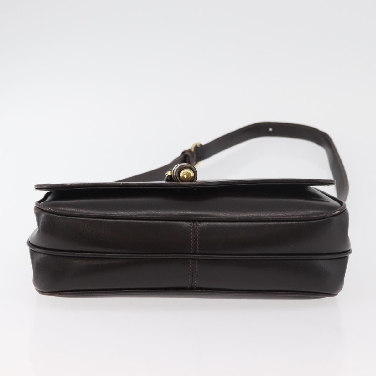 GUCCI Shoulder Bag Leather Brown Gold Auth ep14284