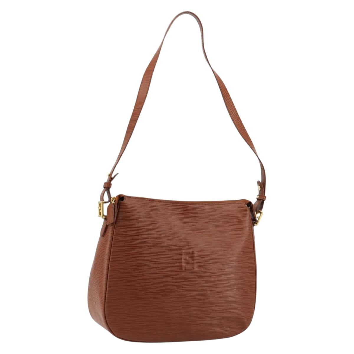 FENDI Shoulder Bag Leather Brown Gold Auth ep14286A