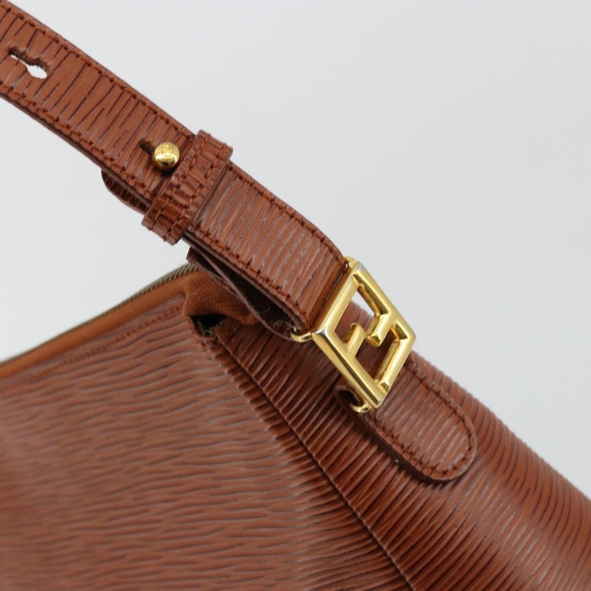 FENDI Shoulder Bag Leather Brown Gold Auth ep14286A