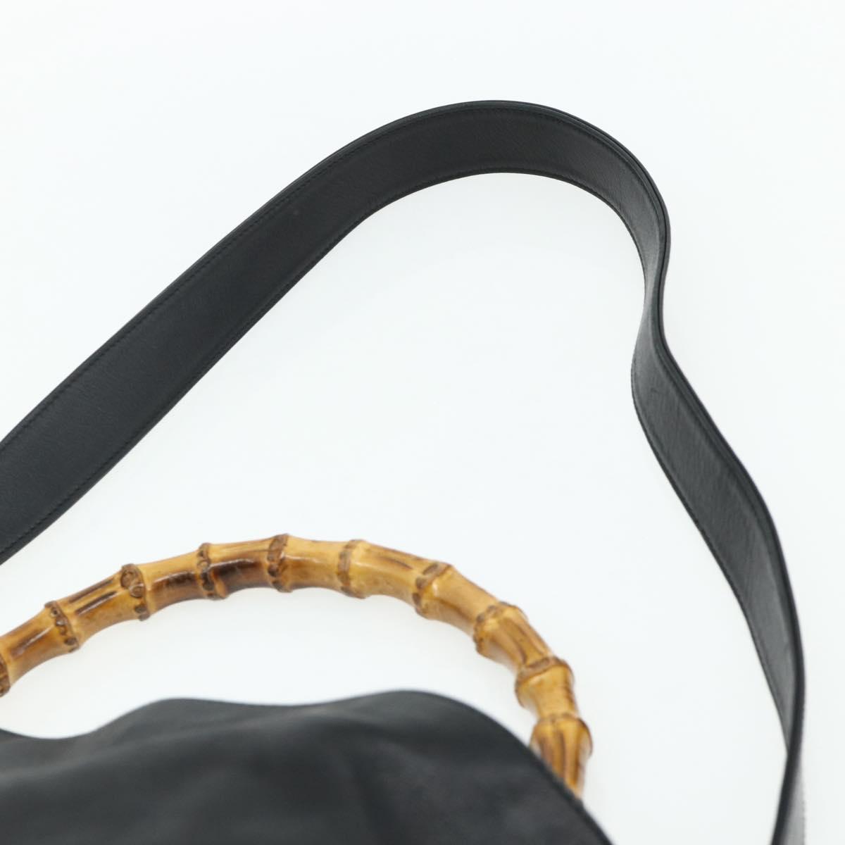 GUCCI Bamboo Shoulder Bag Leather 2way Black Gold 001 1577 Auth ep14290