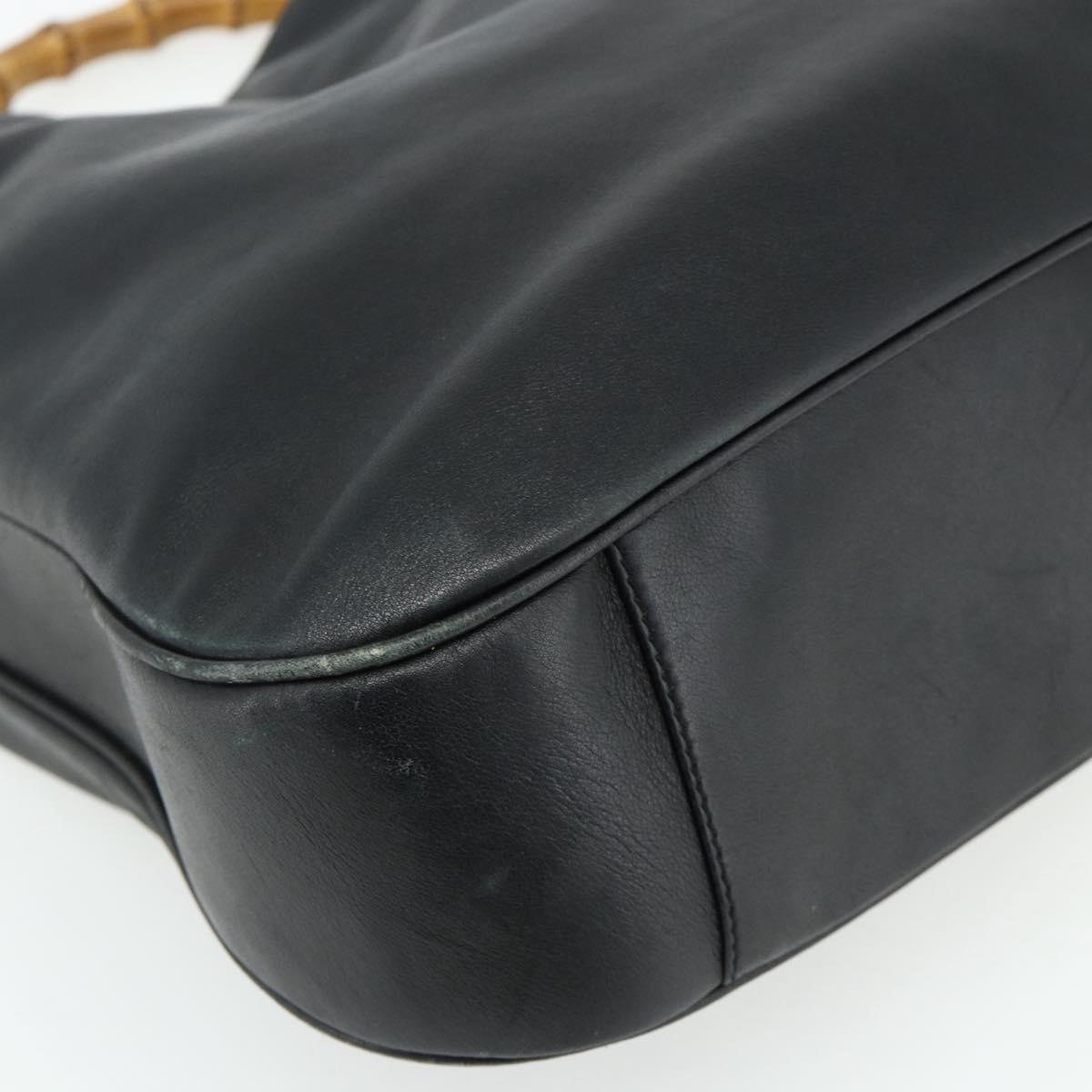 GUCCI Bamboo Shoulder Bag Leather 2way Black Gold 001 1577 Auth ep14290