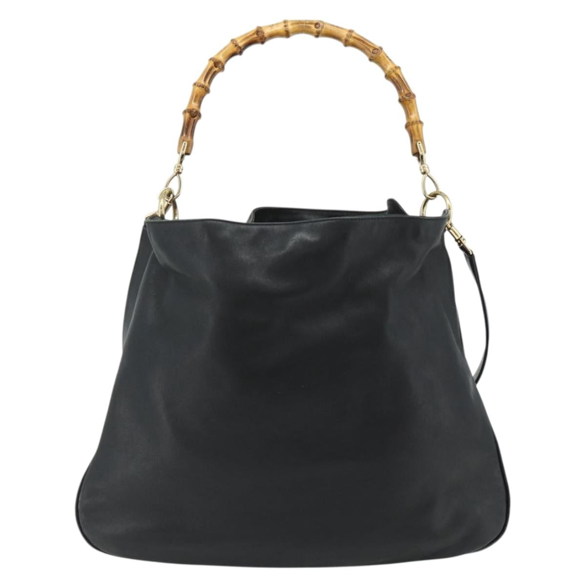 GUCCI Bamboo Shoulder Bag Leather 2way Black Gold 001 1577 Auth ep14290