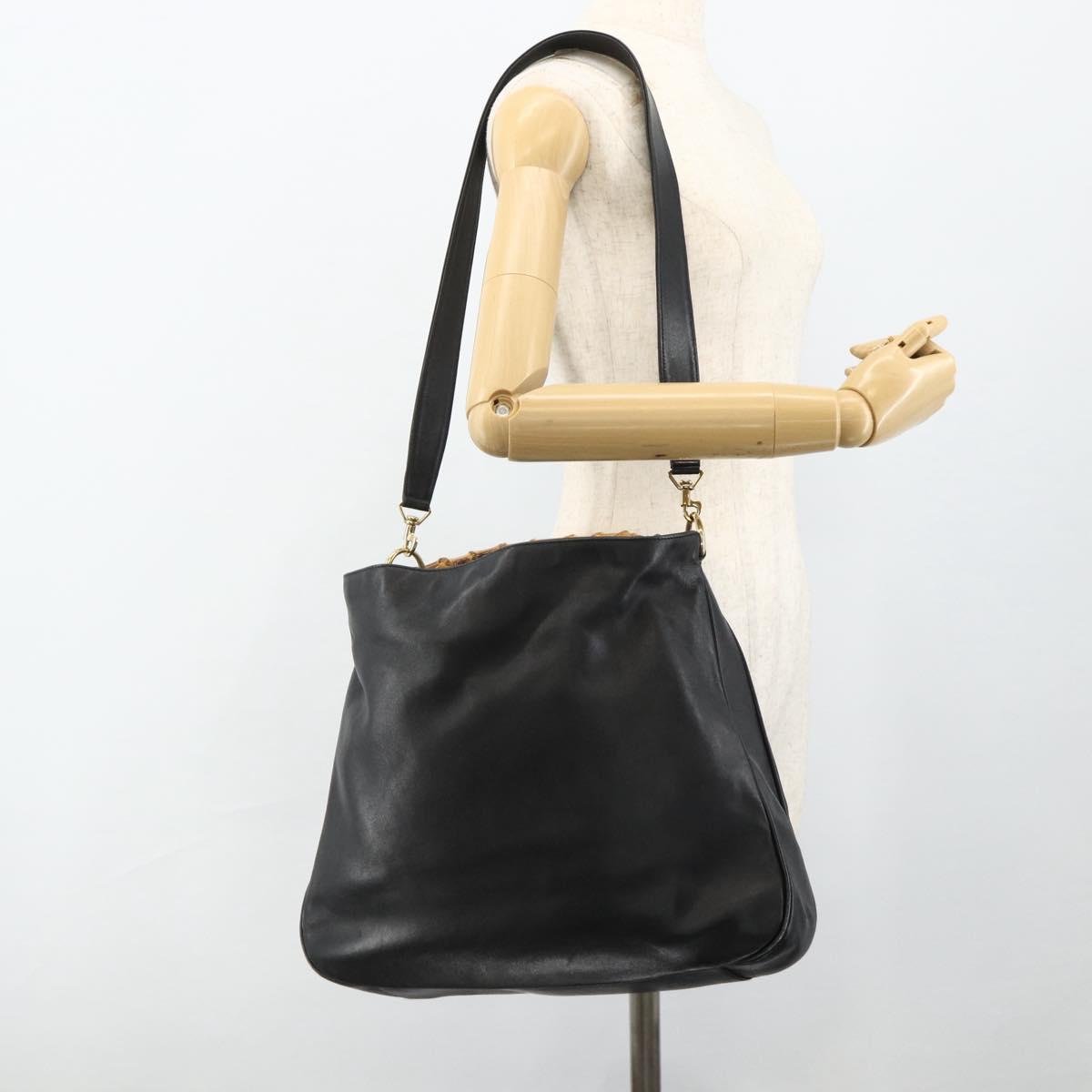 GUCCI Bamboo Shoulder Bag Leather 2way Black Gold 001 1577 Auth ep14290