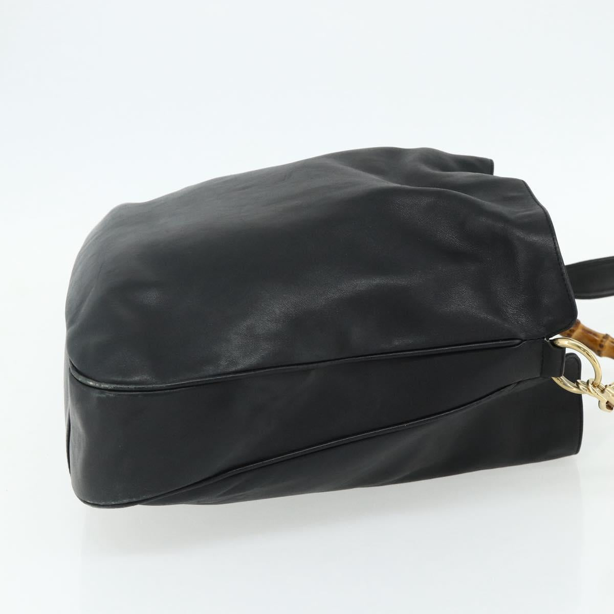 GUCCI Bamboo Shoulder Bag Leather 2way Black Gold 001 1577 Auth ep14290
