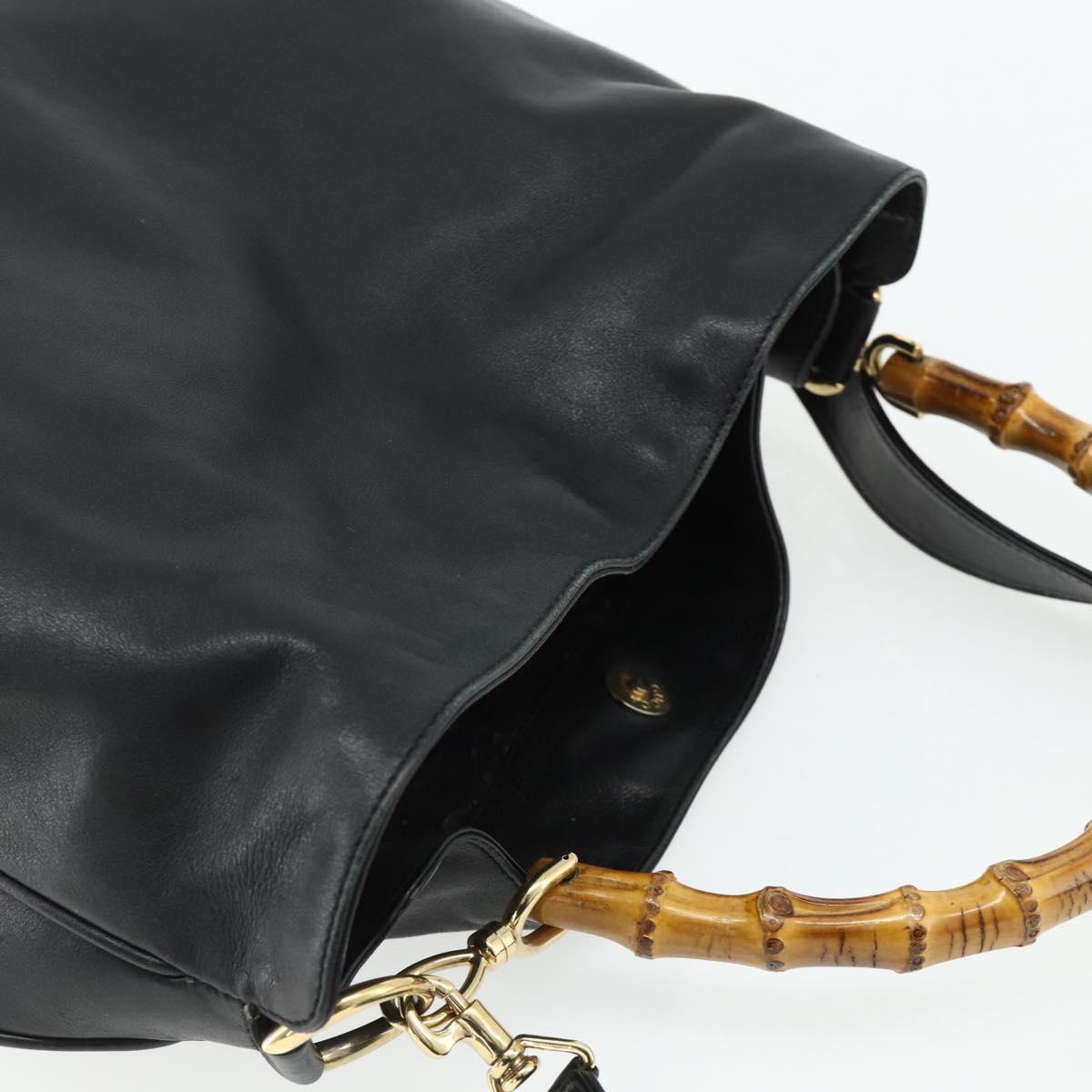 GUCCI Bamboo Shoulder Bag Leather 2way Black Gold 001 1577 Auth ep14290