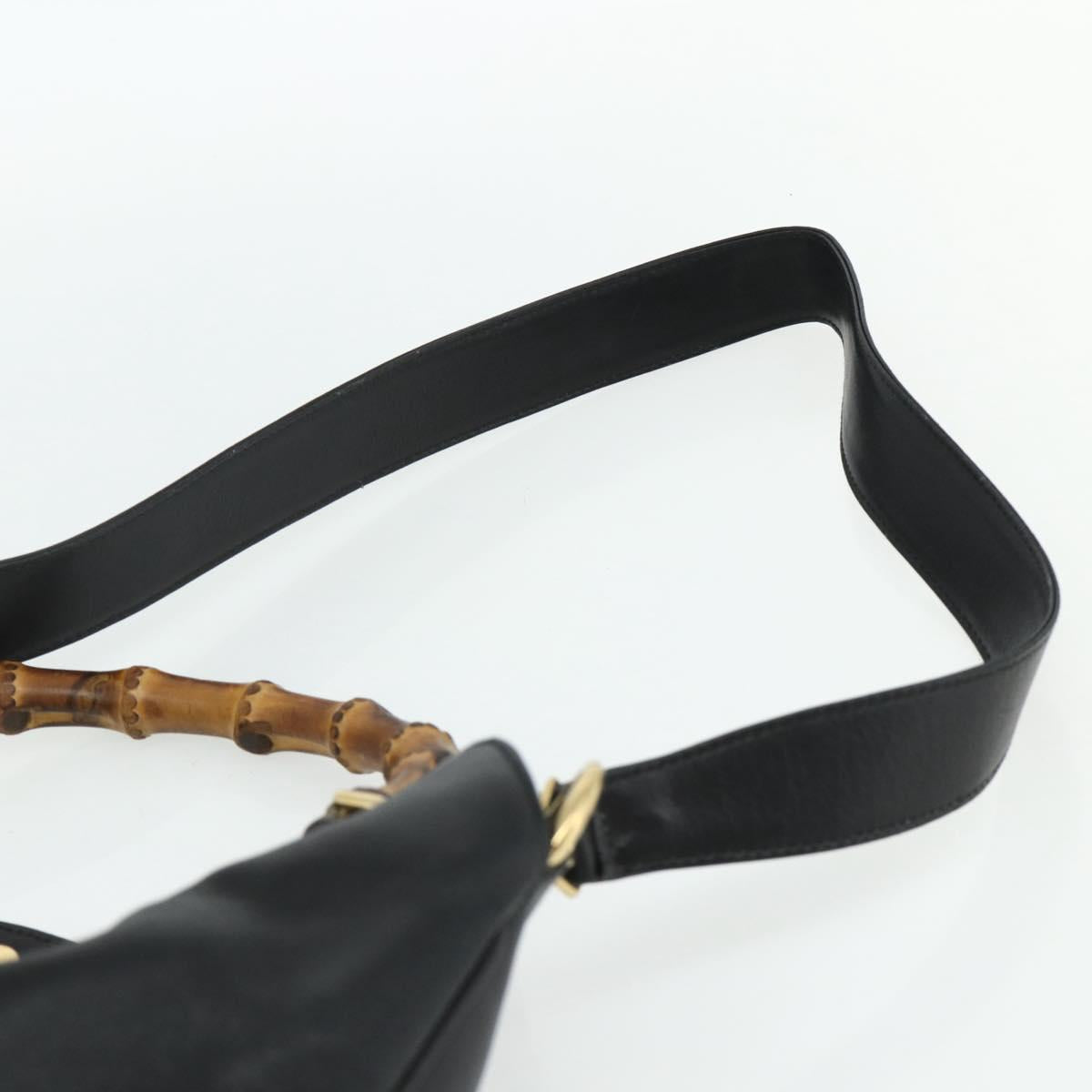 GUCCI Bamboo Hand Bag Leather 2way Black Gold 001 3754 1577 Auth ep14302