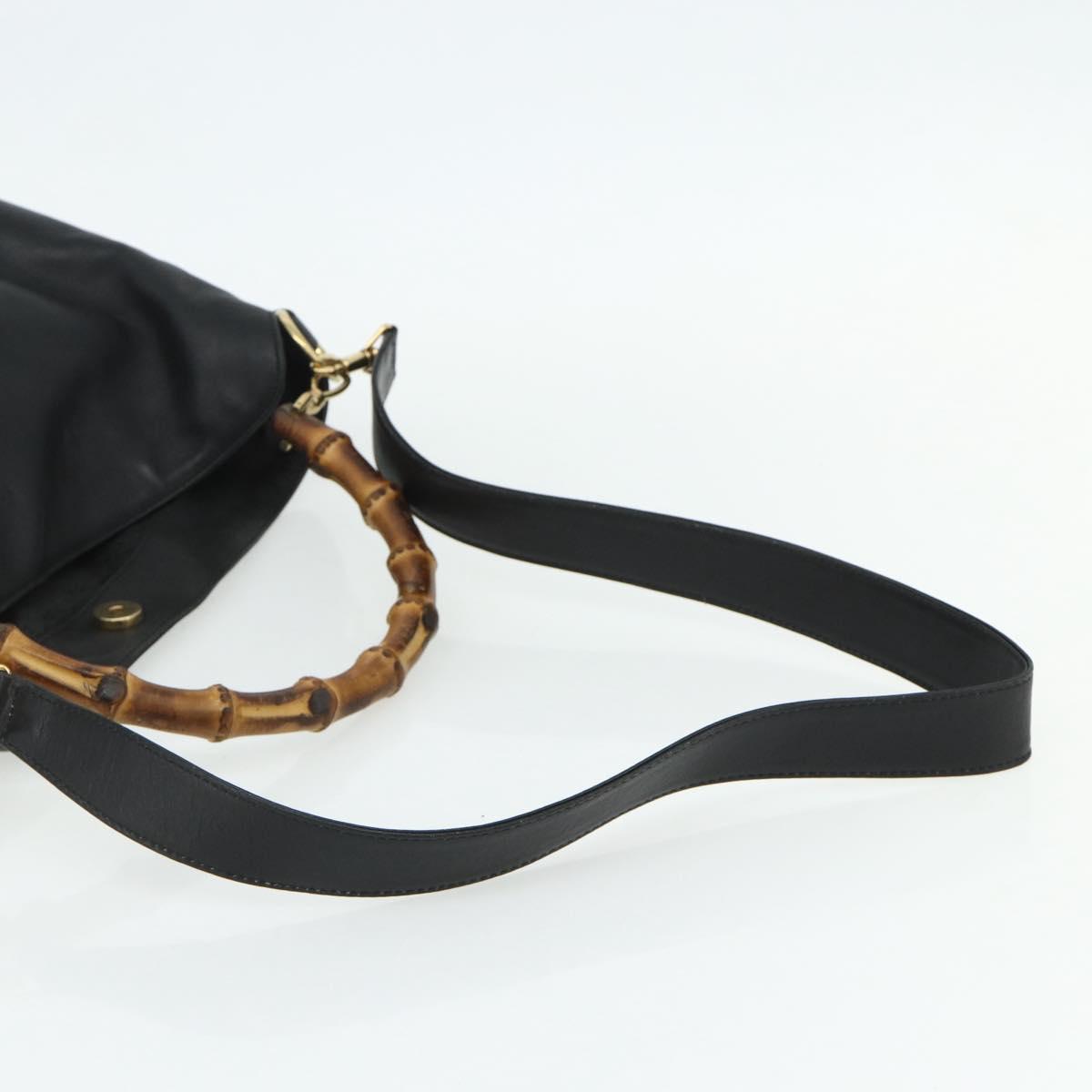 GUCCI Bamboo Hand Bag Leather 2way Black Gold 001 3754 1577 Auth ep14302