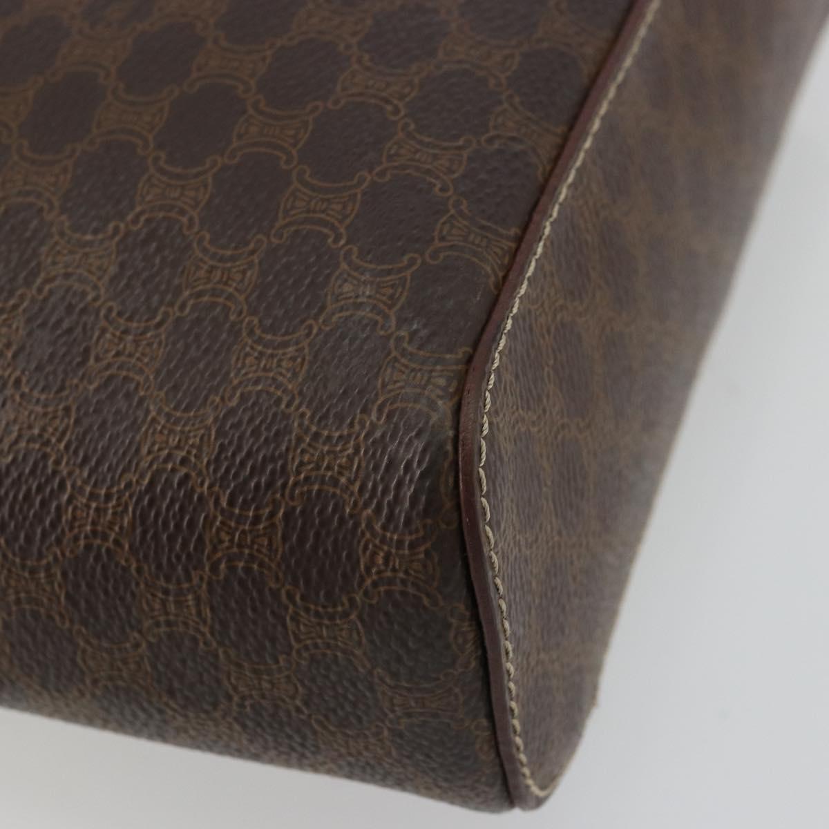 CELINE Macadam Canvas Vanity Hand Bag PVC Leather Brown Gold Auth ep14305