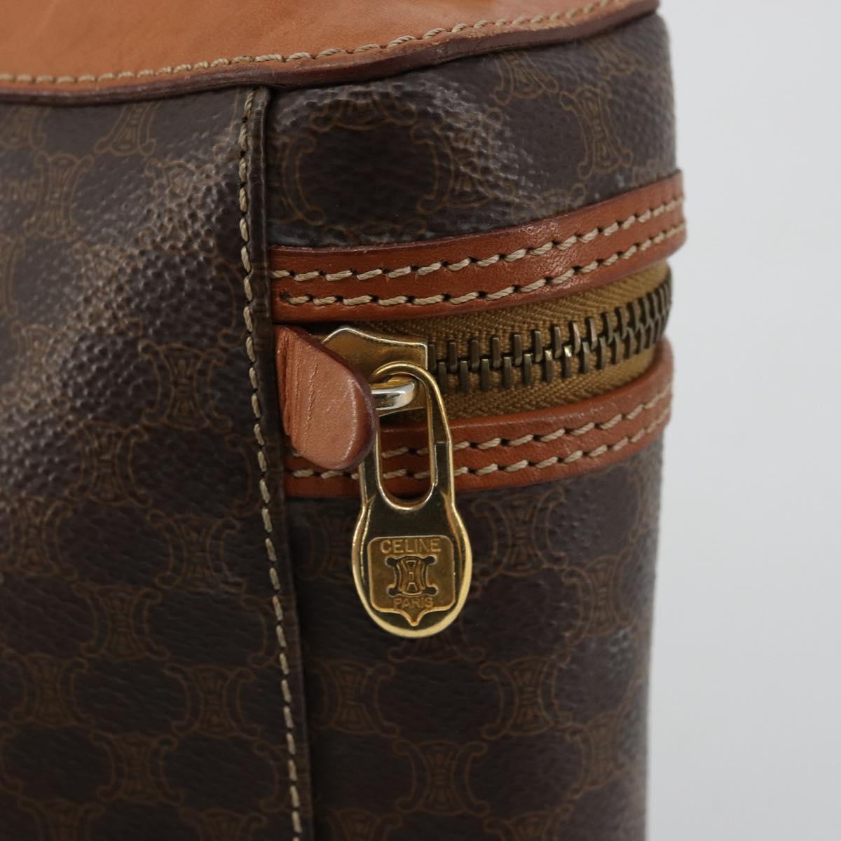 CELINE Macadam Canvas Vanity Hand Bag PVC Leather Brown Gold Auth ep14305