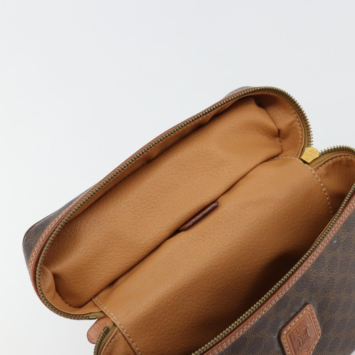 CELINE Macadam Canvas Vanity Hand Bag PVC Leather Brown Gold Auth ep14305