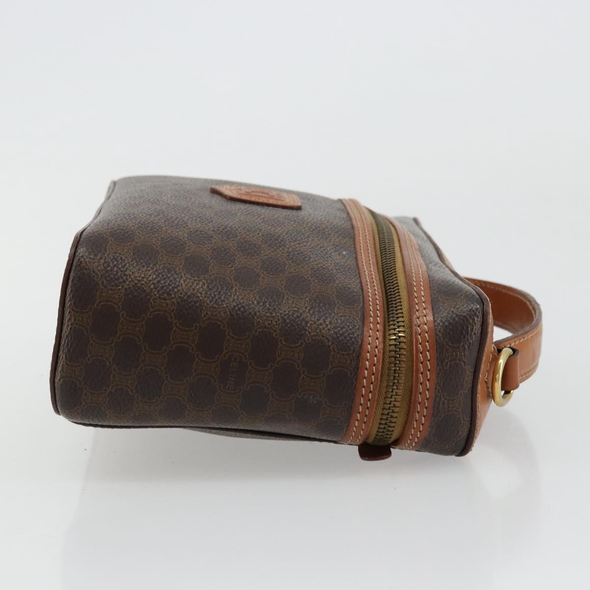 CELINE Macadam Canvas Vanity Hand Bag PVC Leather Brown Gold Auth ep14305