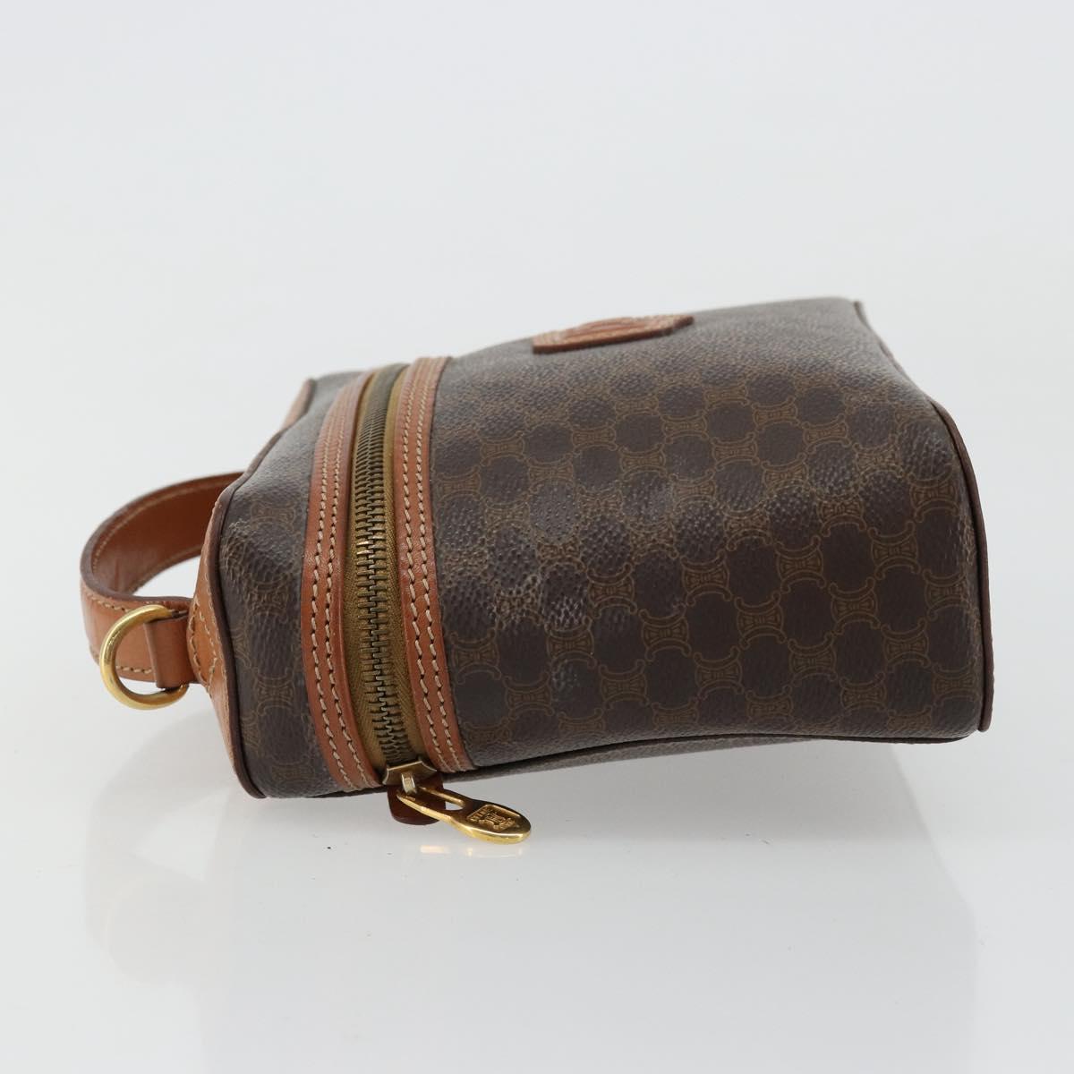 CELINE Macadam Canvas Vanity Hand Bag PVC Leather Brown Gold Auth ep14305