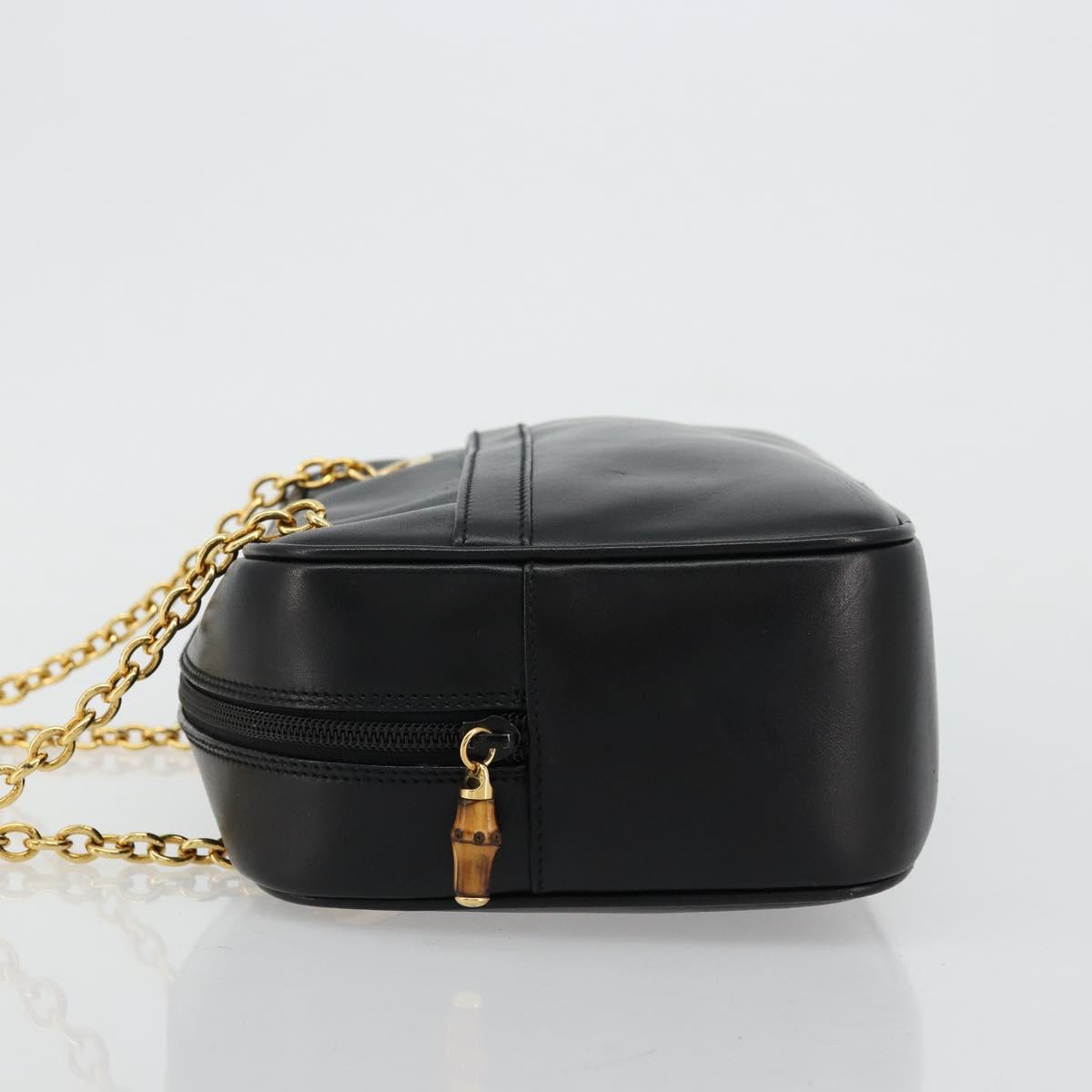 GUCCI Bamboo Chain Shoulder Bag Leather Black Gold Auth ep14306