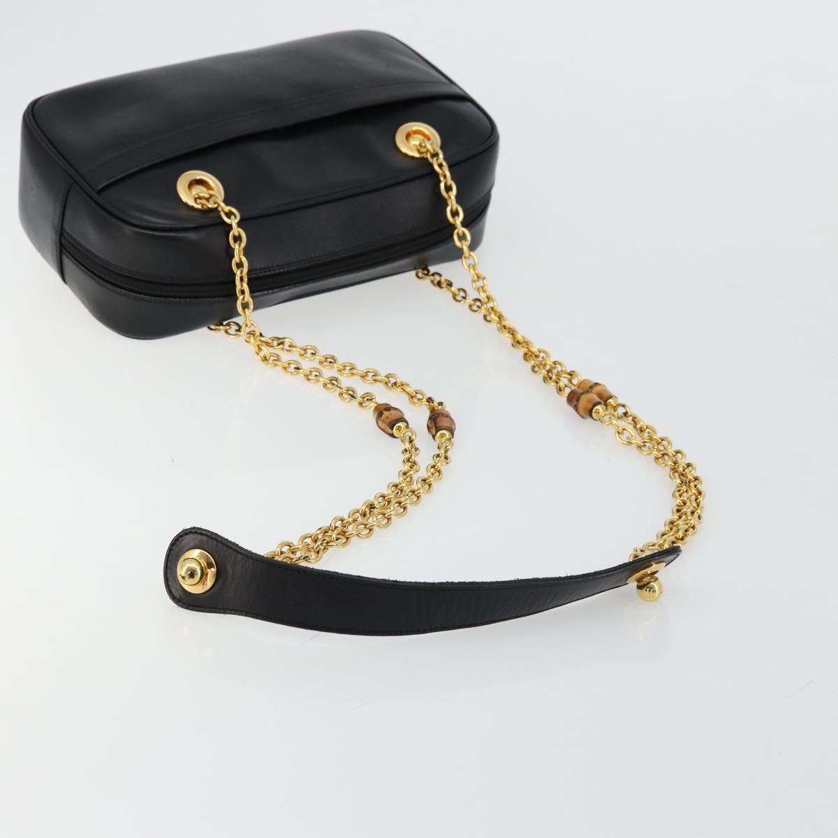 GUCCI Bamboo Chain Shoulder Bag Leather Black Gold Auth ep14306