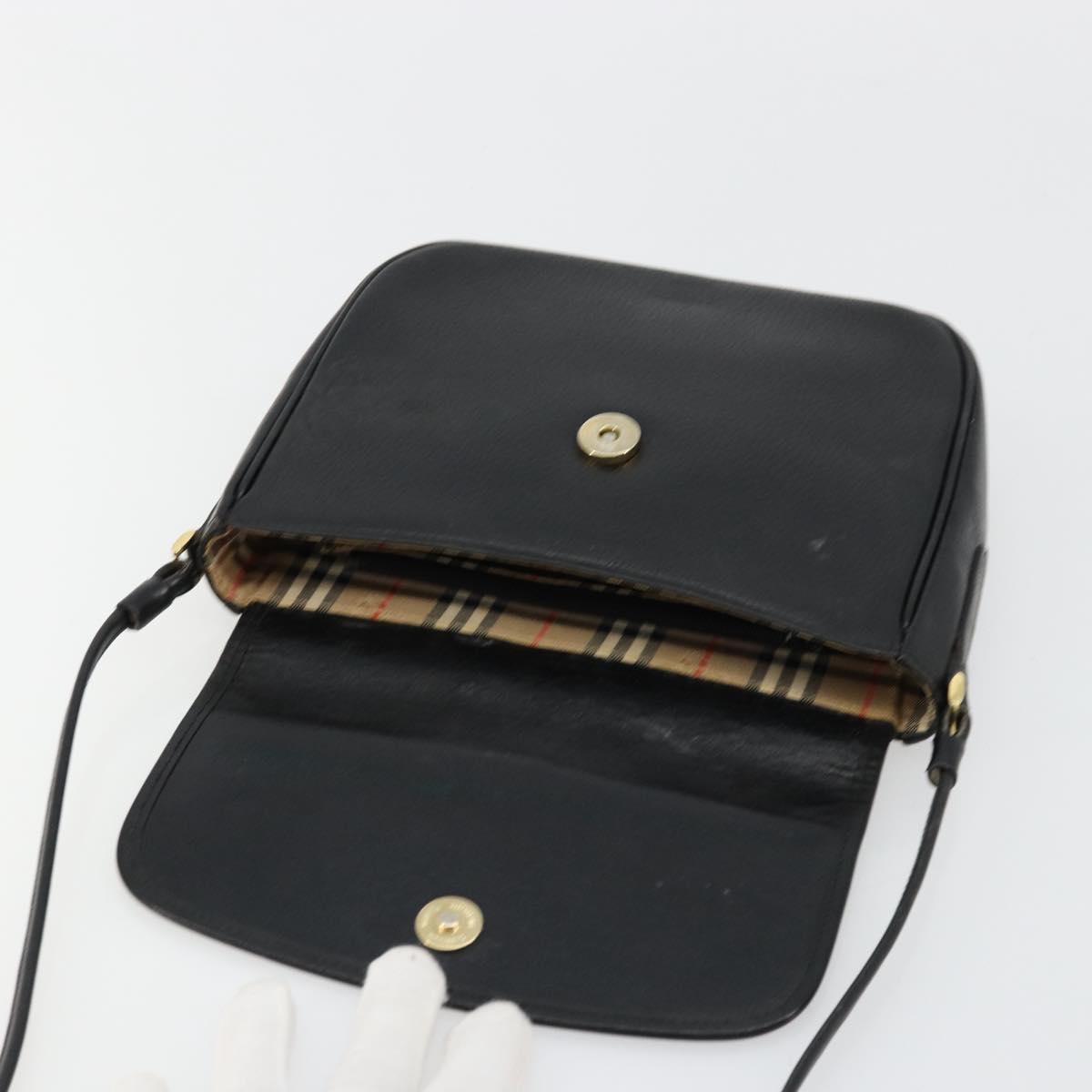 Burberrys Shoulder Bag Leather Black Gold Auth ep14310