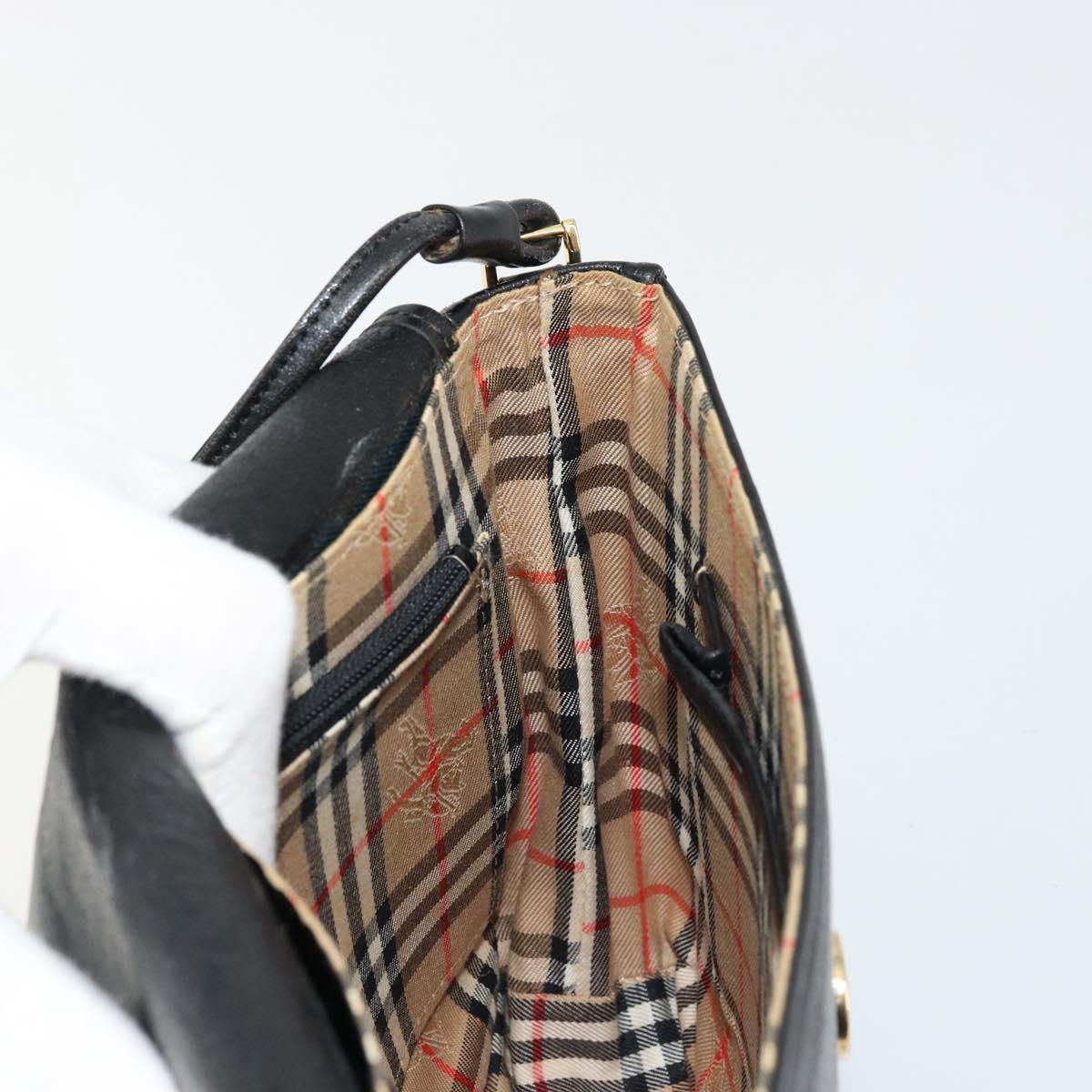 Burberrys Shoulder Bag Leather Black Gold Auth ep14310