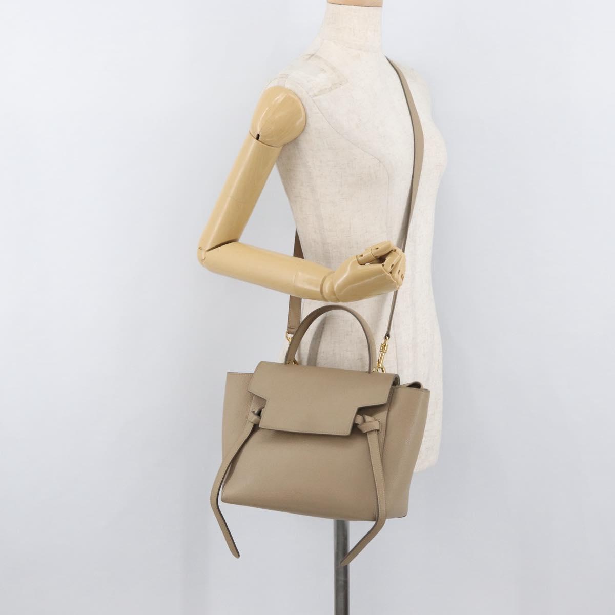 CELINE Belt Bag Hand Bag Leather 2way Beige Gold Auth ep14314