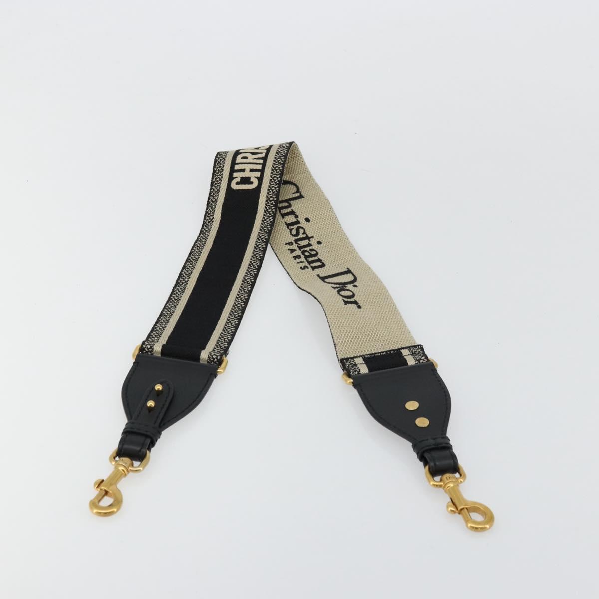 Christian Dior Shoulder Strap Canvas 35.4"" Black Gold Auth ep14316