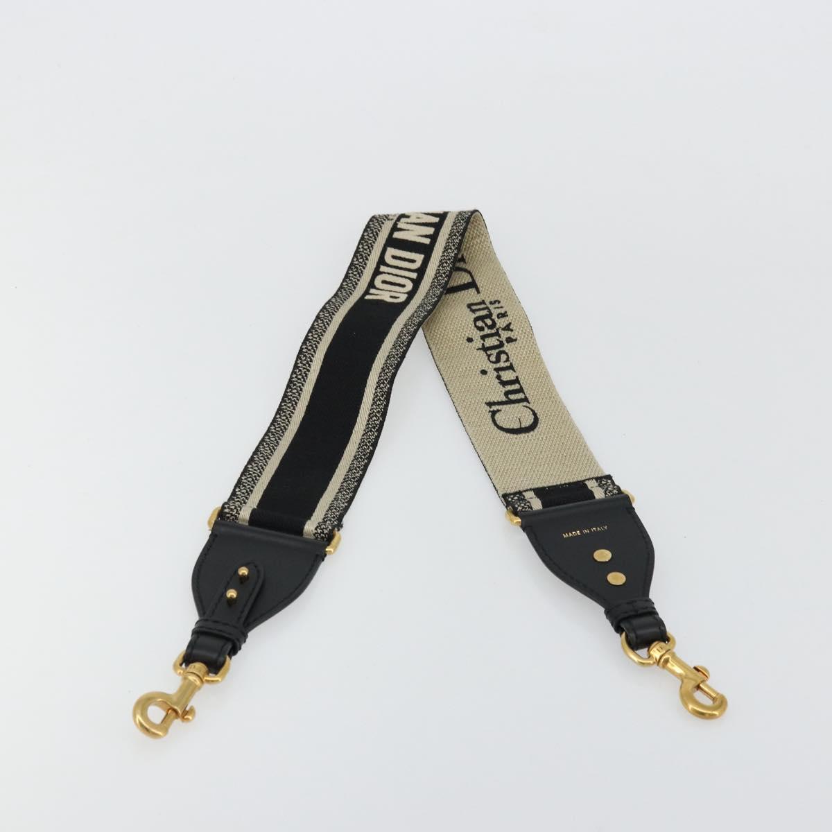 Christian Dior Shoulder Strap Canvas 35.4"" Black Gold Auth ep14316