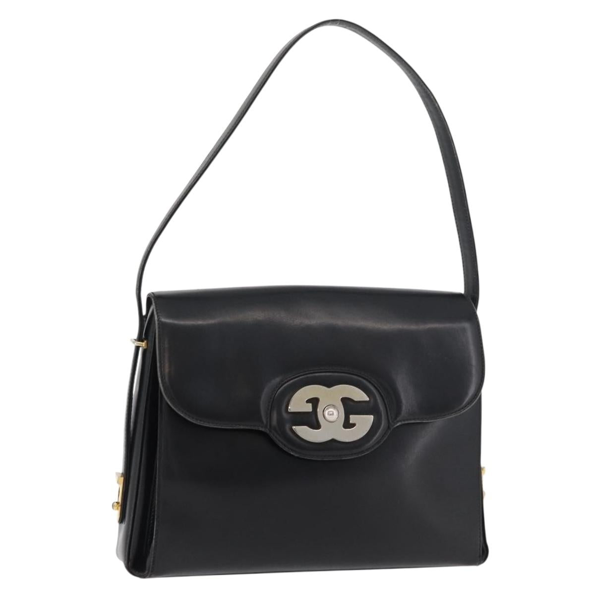 GUCCI Shoulder Bag Leather Black Gold Auth ep14337