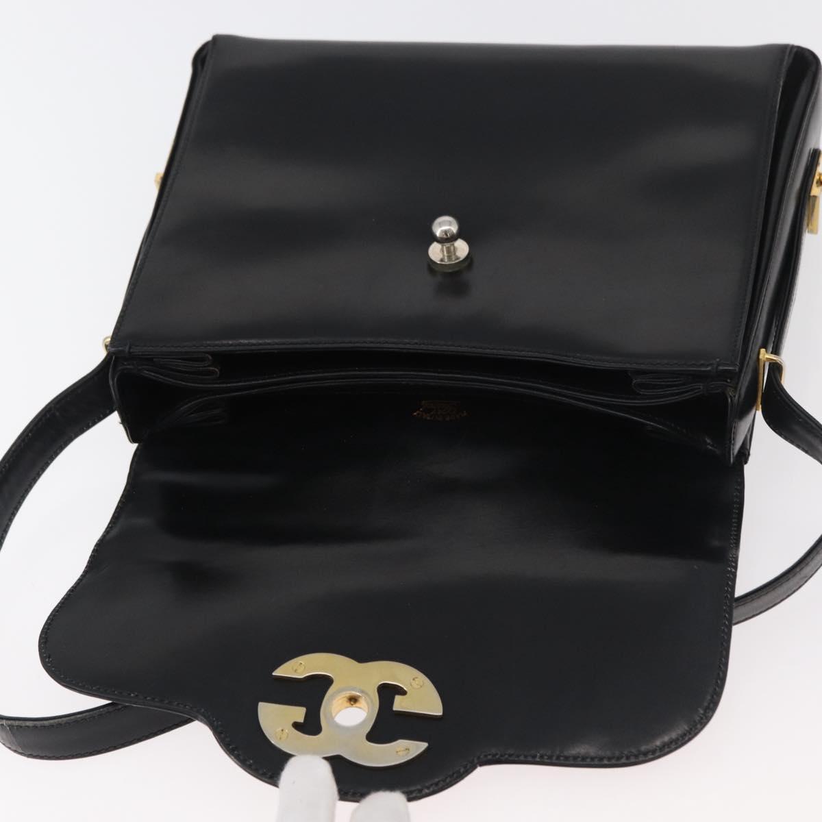 GUCCI Shoulder Bag Leather Black Gold Auth ep14337