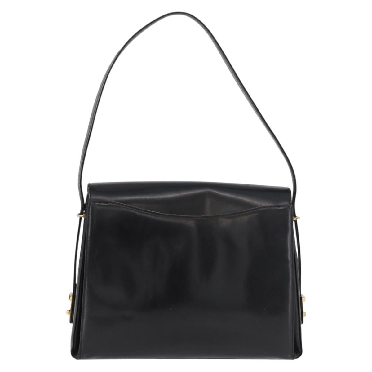 GUCCI Shoulder Bag Leather Black Gold Auth ep14337