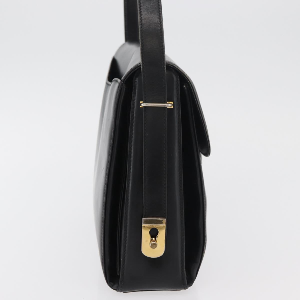 GUCCI Shoulder Bag Leather Black Gold Auth ep14337
