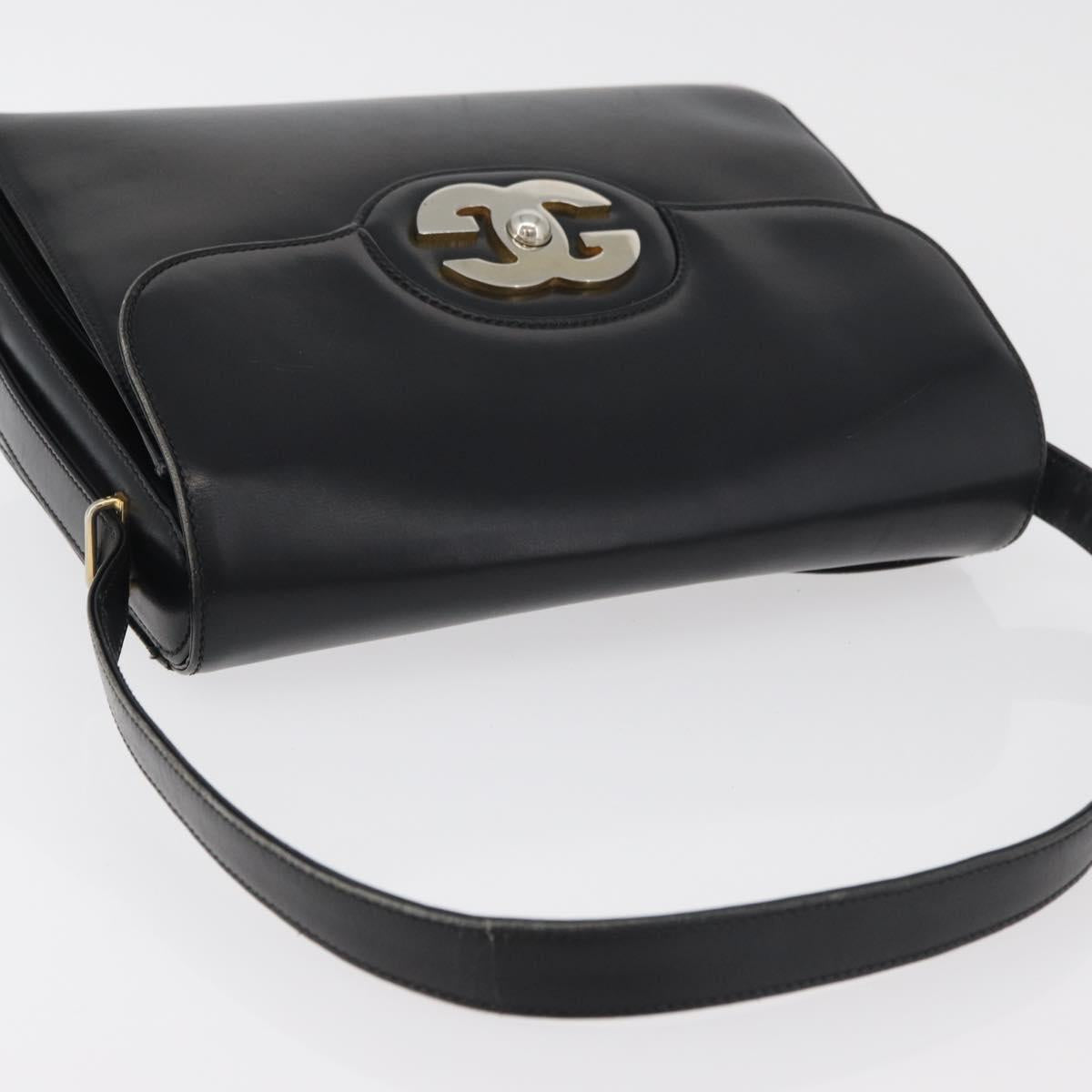 GUCCI Shoulder Bag Leather Black Gold Auth ep14337