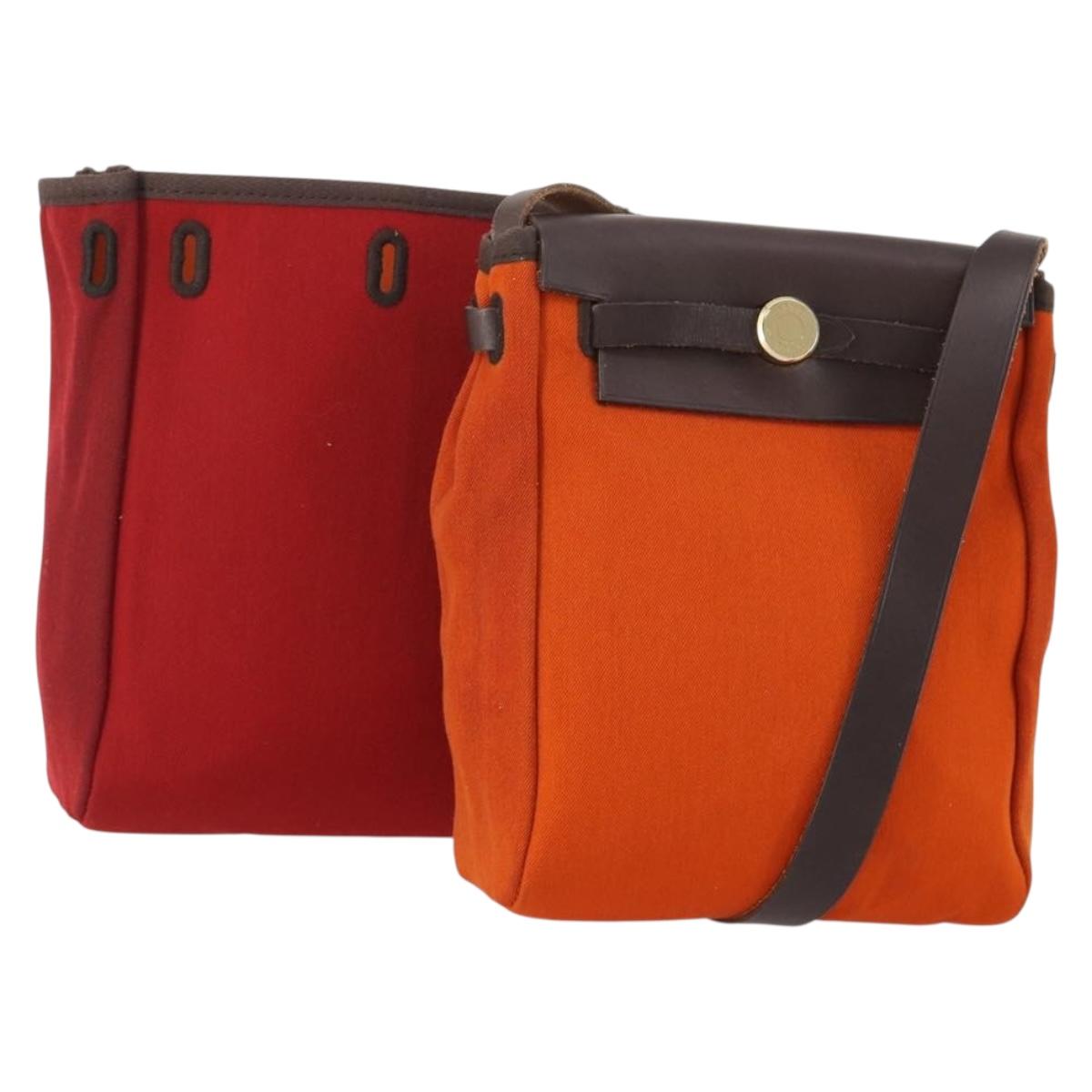 HERMES Her Line Herbag TPM Shoulder Bag Canvas 2way Red Gold Auth ep14339A