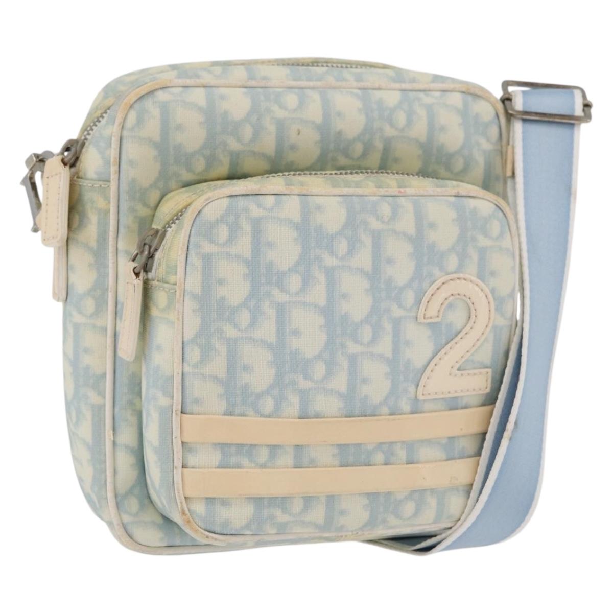 Christian Dior Trotter Canvas Shoulder Bag PVC Light Blue Silver Auth ep14342