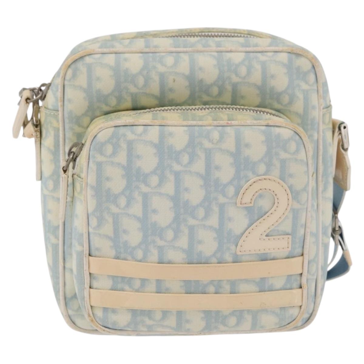 Christian Dior Trotter Canvas Shoulder Bag PVC Light Blue Silver Auth ep14342