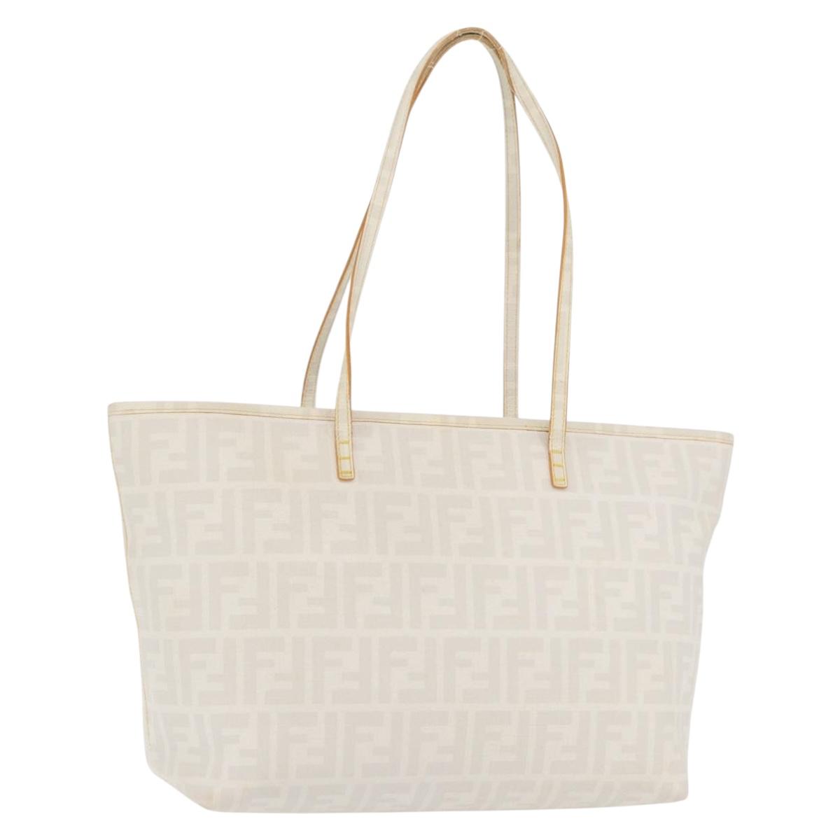 FENDI Zucca Canvas Tote Bag PVC White Gold Auth ep14348A