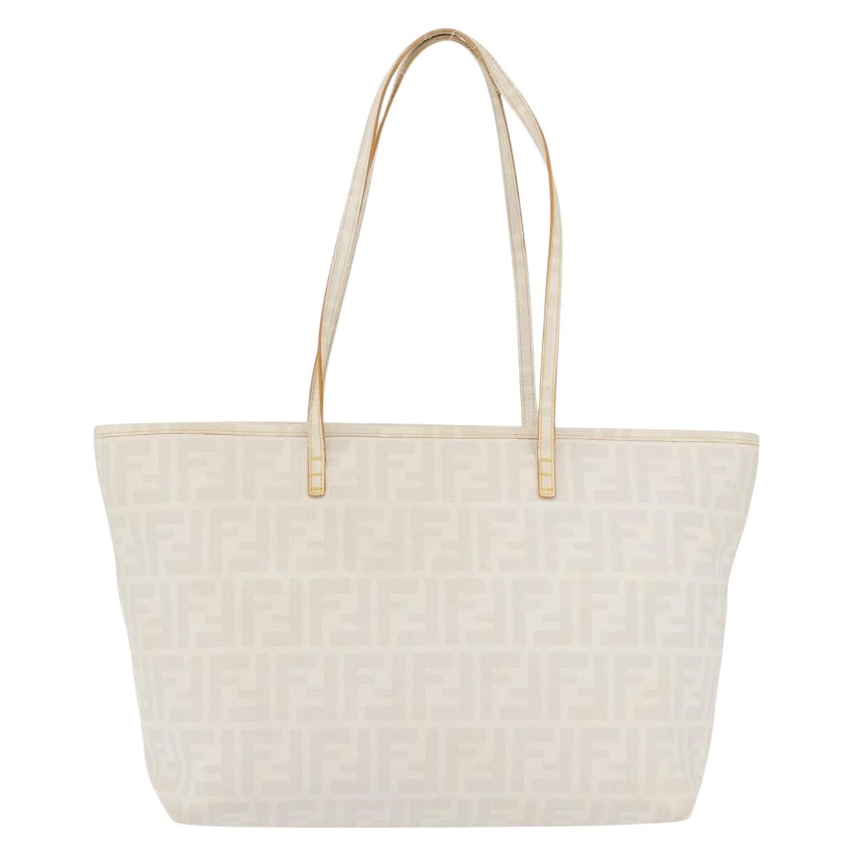 FENDI Zucca Canvas Tote Bag PVC White Gold Auth ep14348A