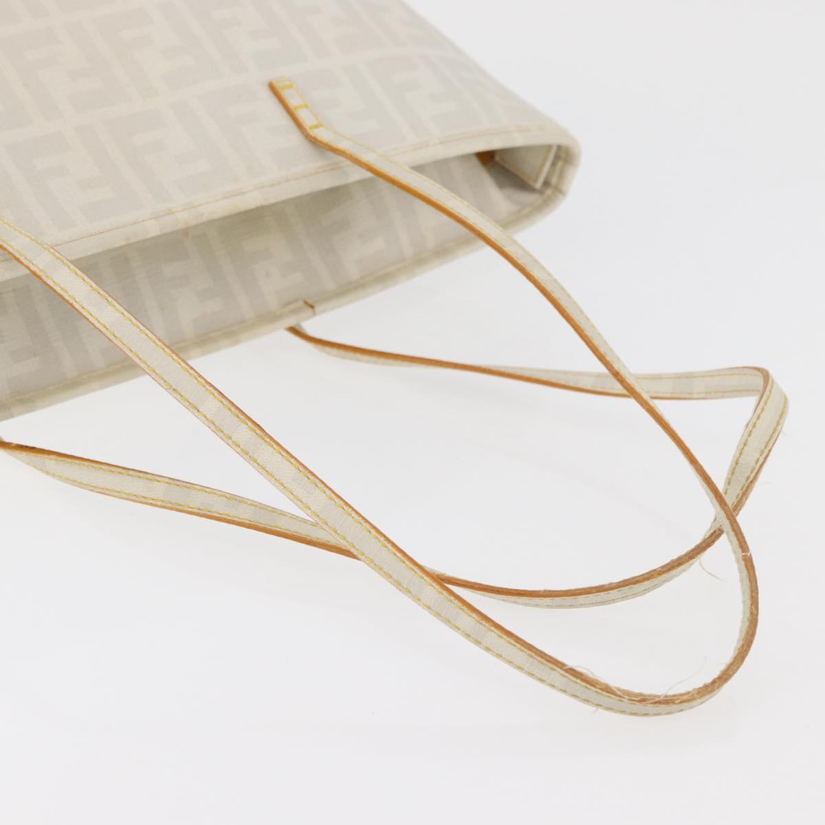 FENDI Zucca Canvas Tote Bag PVC White Gold Auth ep14348A