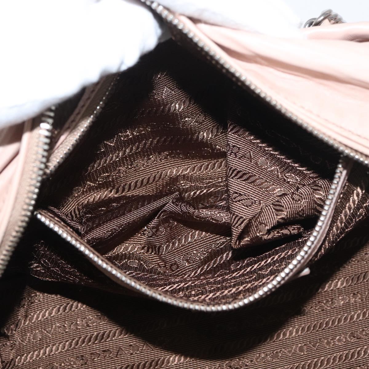 PRADA Chain Shoulder Bag Leather Pink Silver Auth ep14352A