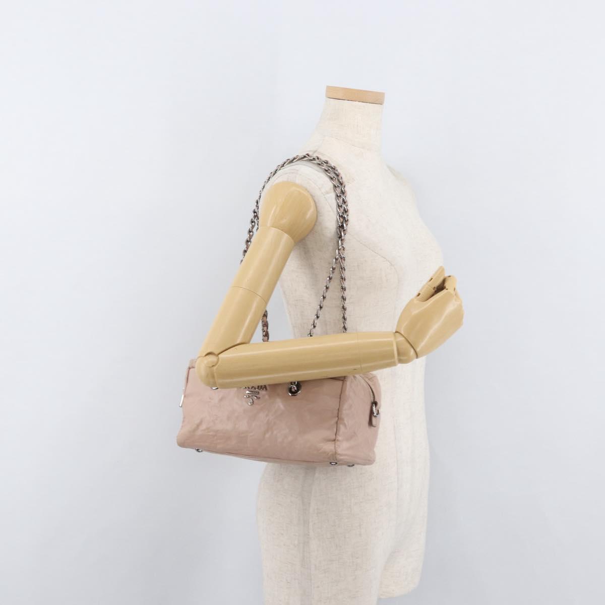 PRADA Chain Shoulder Bag Leather Pink Silver Auth ep14352A