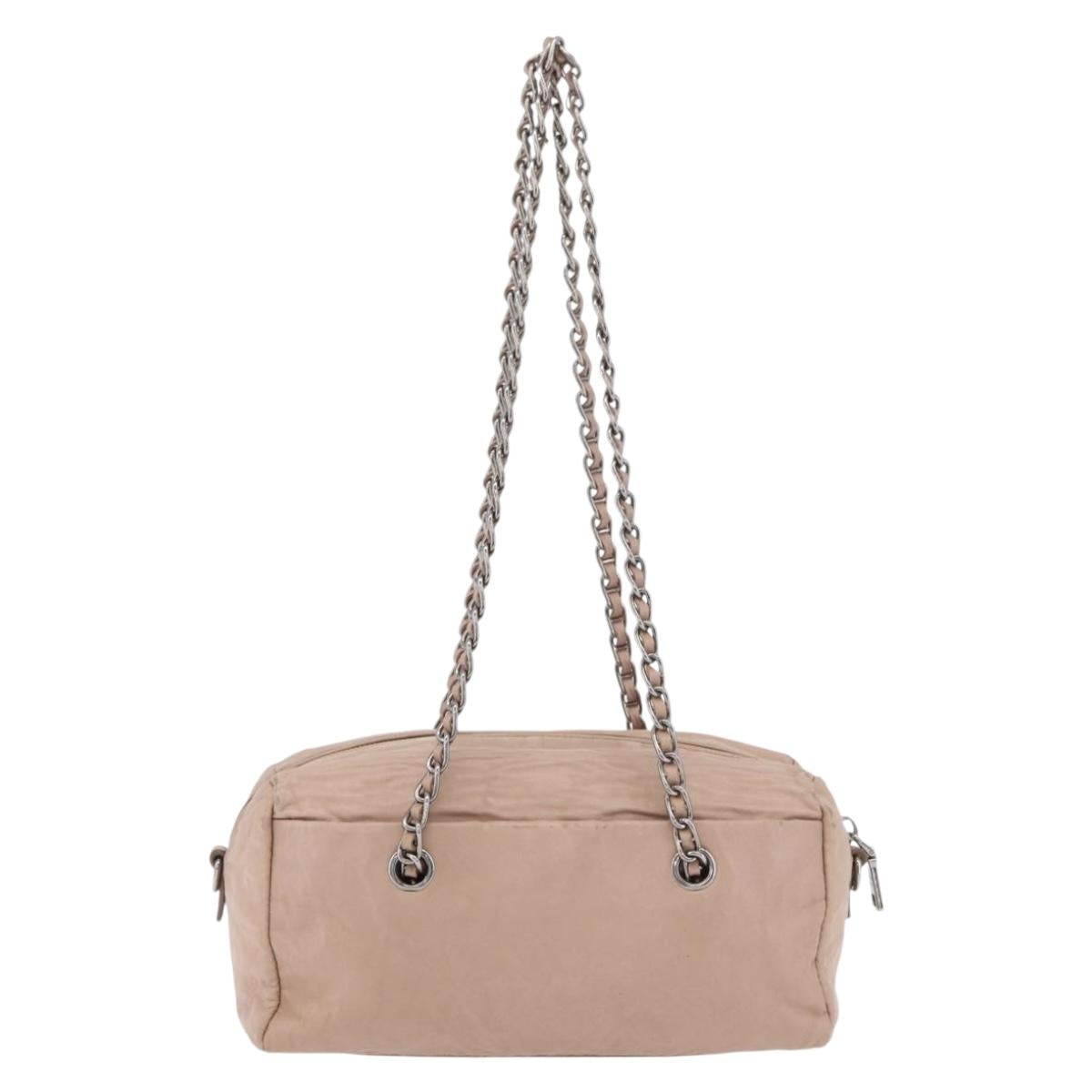 PRADA Chain Shoulder Bag Leather Pink Silver Auth ep14352A
