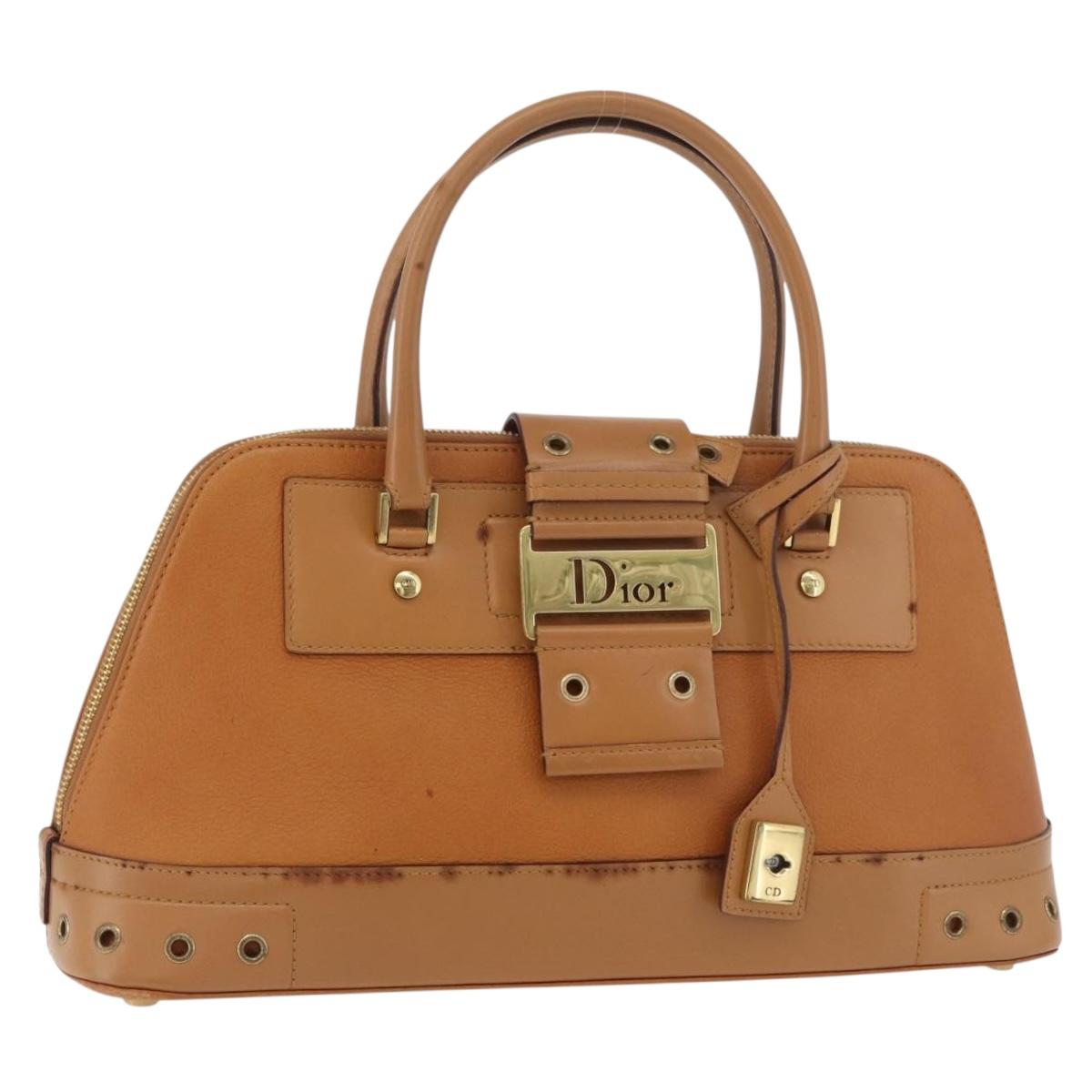Christian Dior Street Chic Hand Bag Leather Brown Gold Auth ep14353A