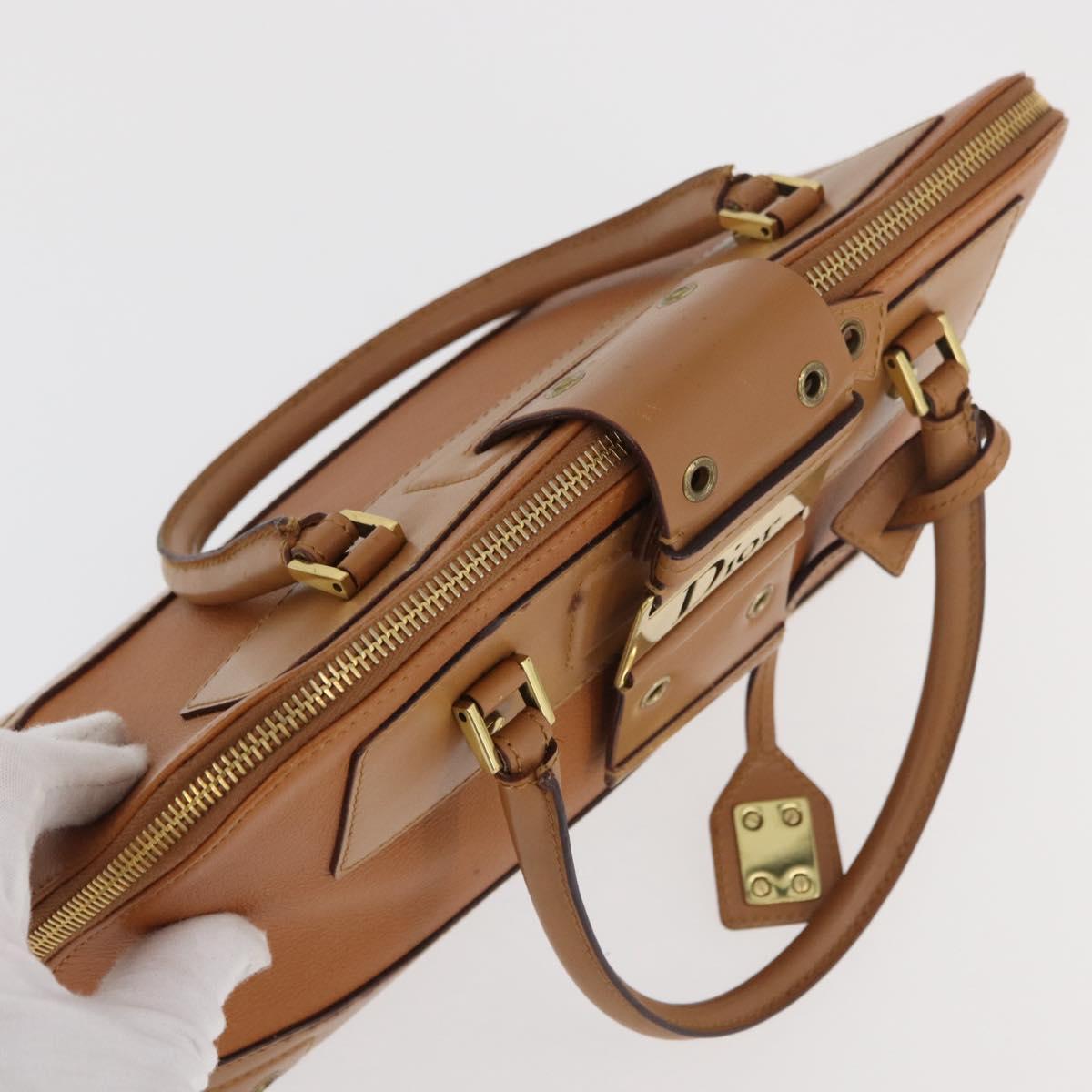 Christian Dior Street Chic Hand Bag Leather Brown Gold Auth ep14353A
