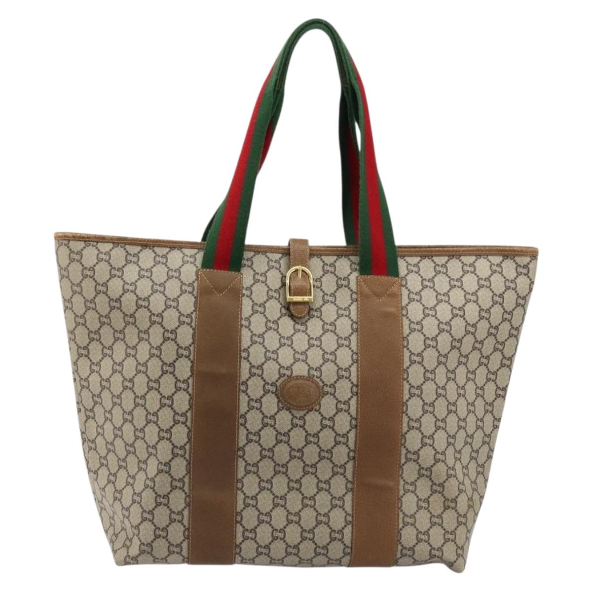 GUCCI GG Plus Supreme Web Sherry Line Tote Bag PVC Beige Gold Auth ep14358